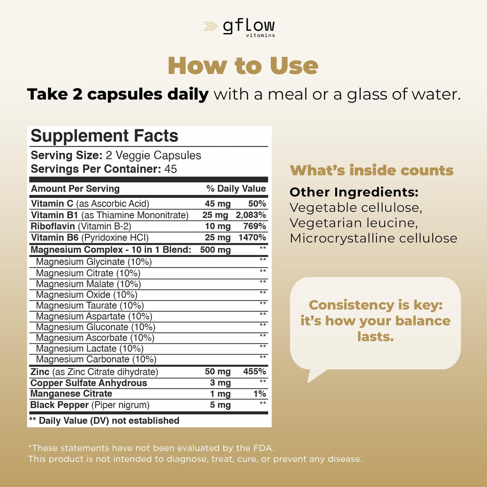 gflow vitamins Magnesium Complex Supplement - 10 Active Forms, Glycinate, Citrate, Malate, Oxide, Taurate, Aspartate, Gluconate, Ascorbate, Lactate, Carbonate, Plus More with Vitamin C B1 B2 B6 B12 gflow vitamins uk supplements