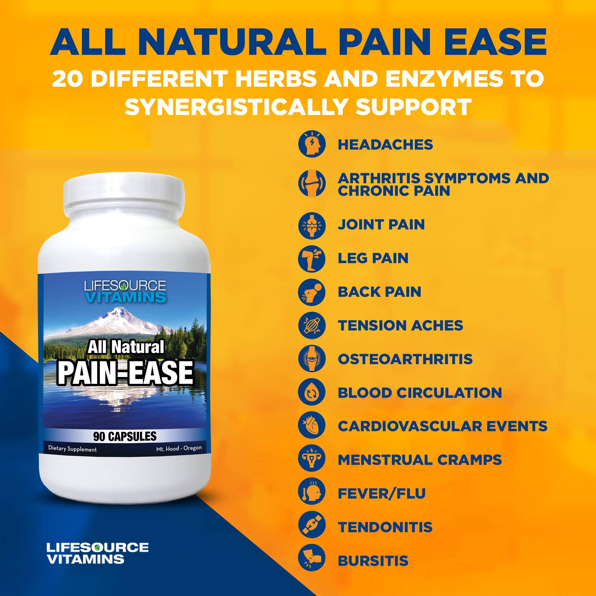 LifeSource Vitamins All Natural Pain Ease – 20 Synergistic Herbs and Enzymes That Naturally & Safely Support: Headaches & Migraines - Knees – Shoulders – Joints – Leg Pain – Tension LifeSource Vitamins uk supplements