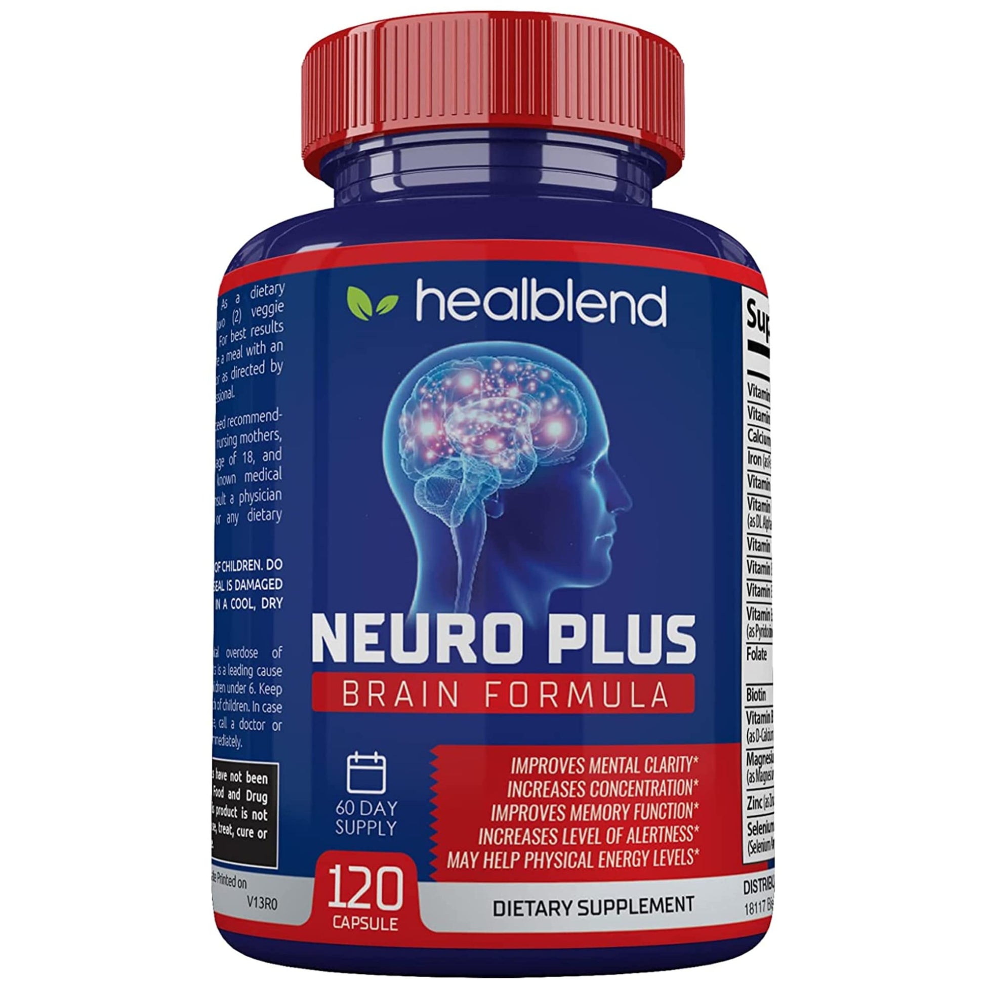 Neuro Plus Brain & Focus Formula - Nootropic Brain Booster Supplement, Supports Brain Health, Mental Clarity & Focus - Enhances Concentration & Mental Energy – 120 Capsules (1) healblend uk supplements