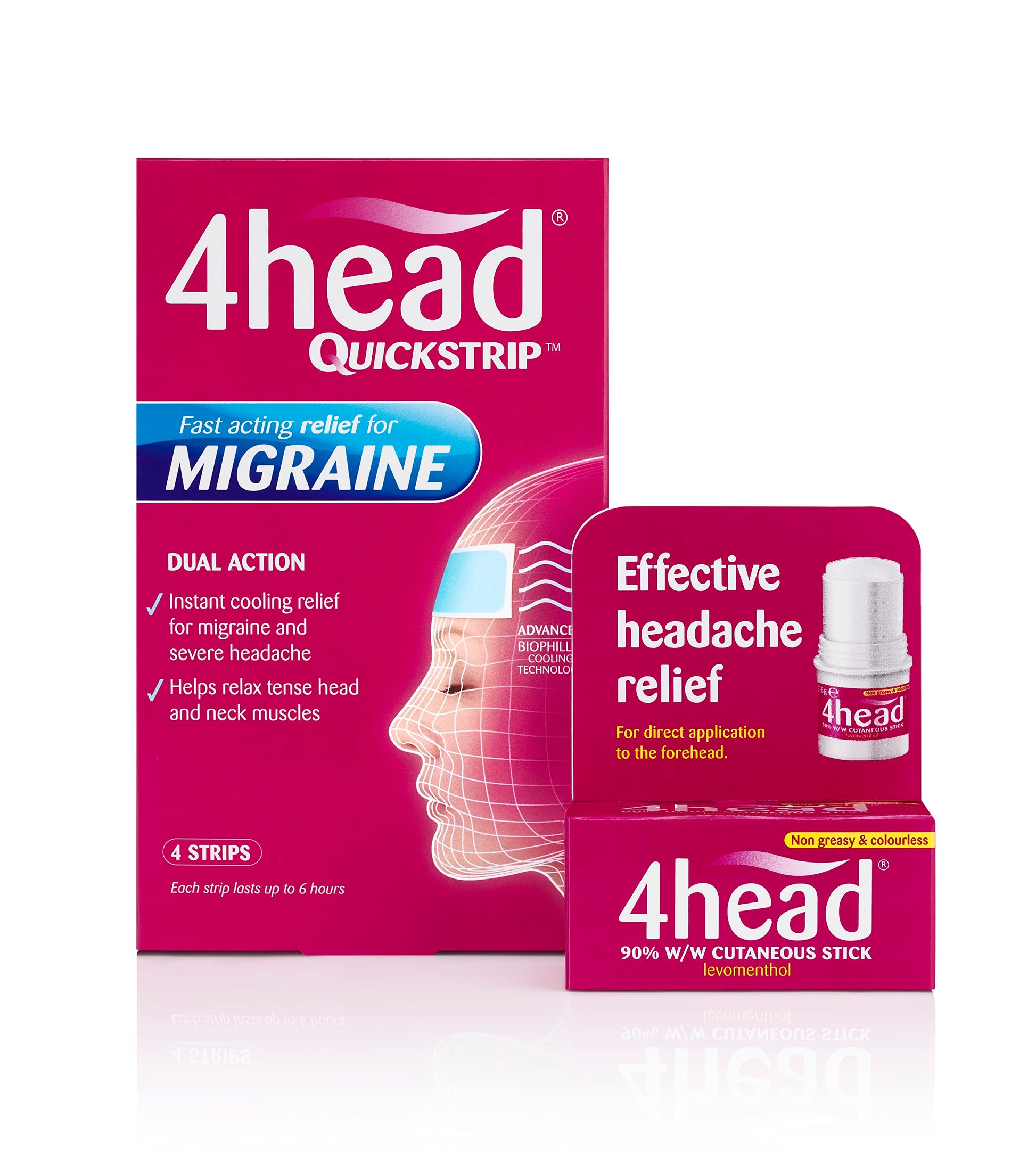 4Head Quickstrip Headache and Migraine Relief Strips - Pack of 4 4 Head uk supplements