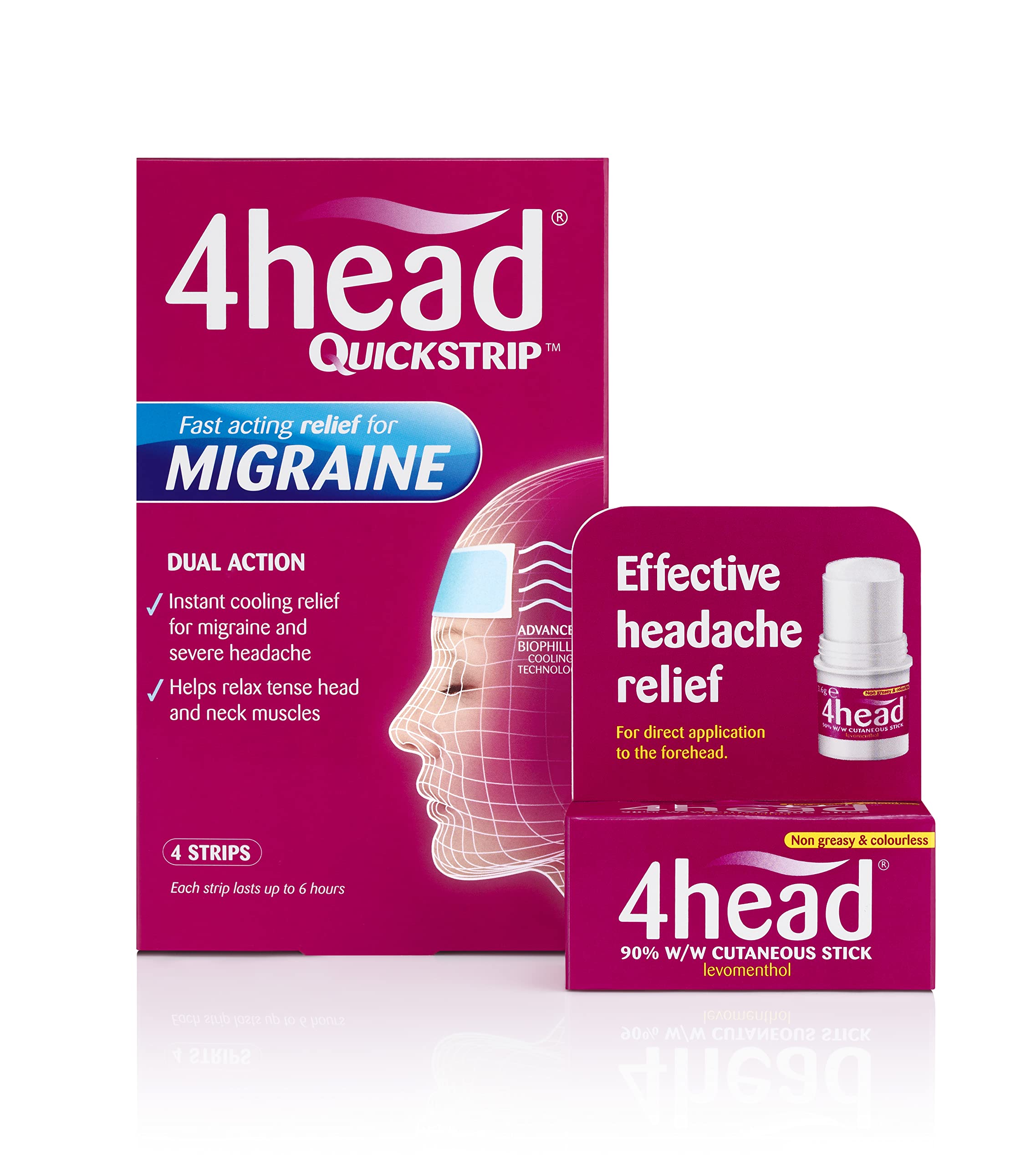 4Head Quickstrip Headache and Migraine Relief Strips - Pack of 4 4 Head uk supplements