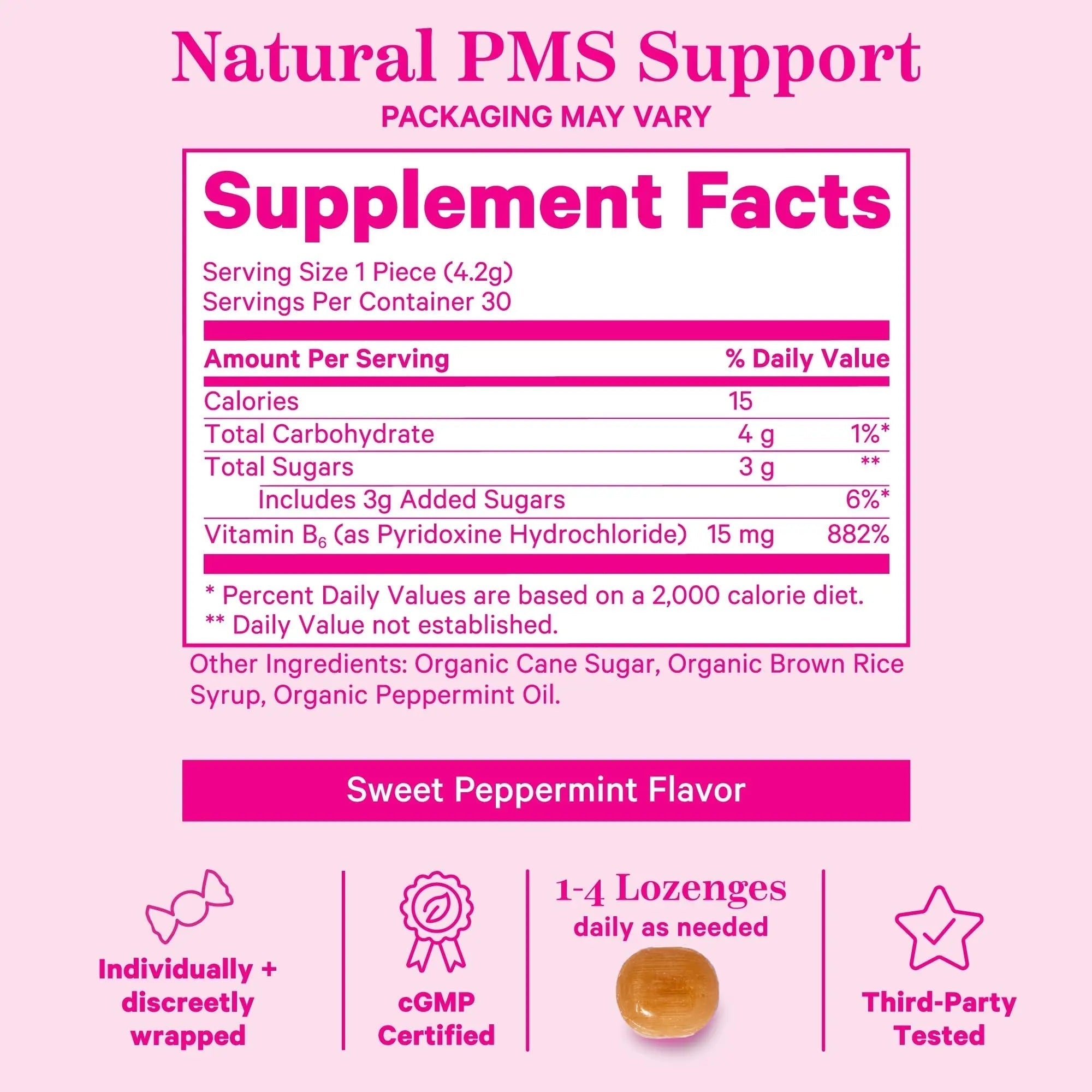 Pink Stork Organic PMS Support Sweets for Teens and Women - Simple & Natural Ingredients Vitamin B6 and Peppermint Pink Stork uk supplements