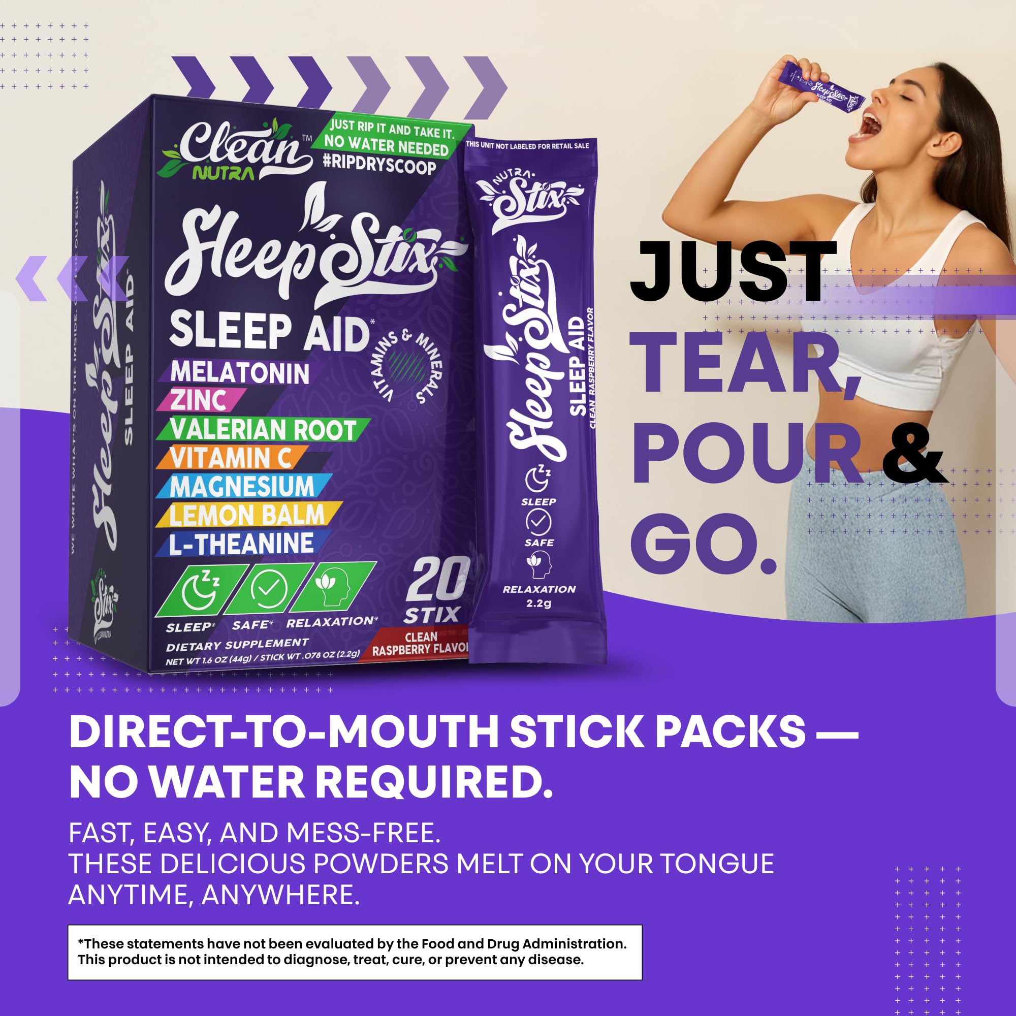 Sleep Aid Melatonin Powder Tryptophan Glycine Valerian Root Magnesium For Sleep Lemon Balm L Theanine Magnesium Glycinate Zinc Sleep Aid Myo Inositol GABACalm B6 5 HTP Stress Relief 20 Stix Clean Nutraceuticals uk supplements