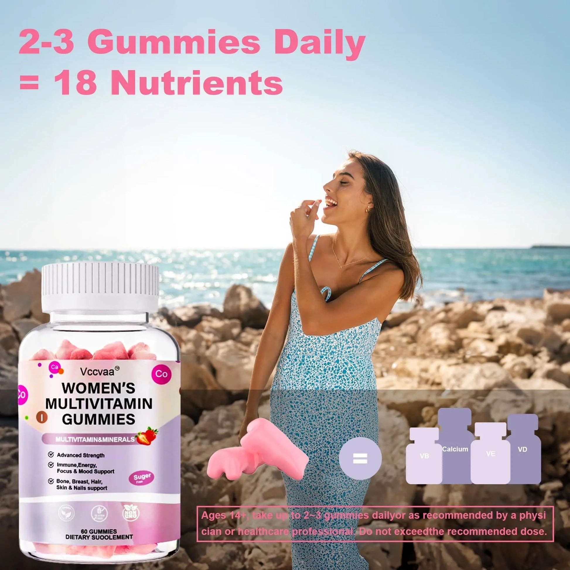 Vccvaa Sugar Free Multivitamin Gummies for Women 14+ with Iron, Inositol, Folate, Vitamins A C D3 E B12 K2, Herbal & Mineral Blend Vccvaa uk supplements