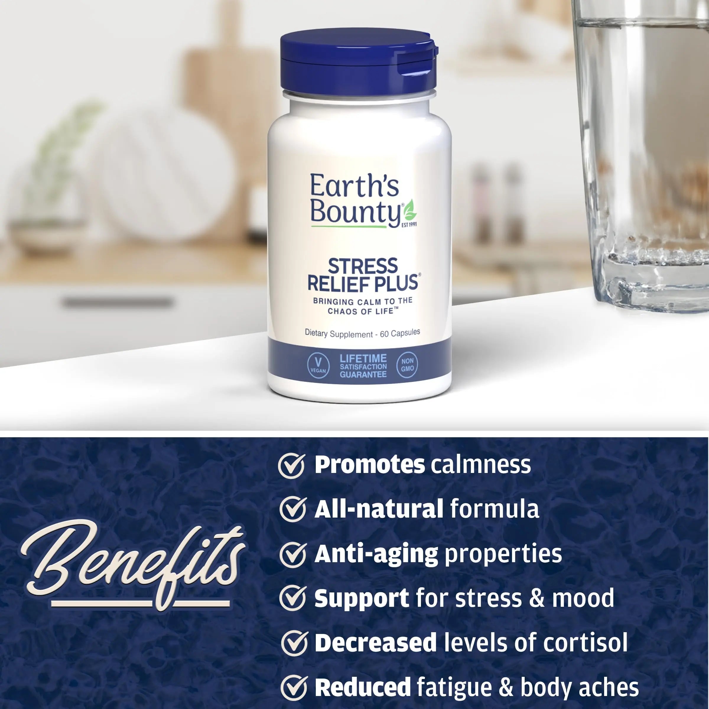 Earth's Bounty - Stress Relief Plus - 60 Vegetarian Capsules - All Natural Formula - Stress Support & Mood Enhancing Supplement Earth's Bounty uk supplements