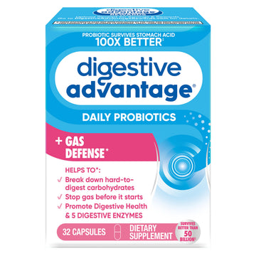 Digestive Enzyme and Probiotic Capsule- Digestive Advantage 32 Capsules, Survives 100x Better than regular 50 billion CFU, Breaks down food, helps prevent gas Digestive Advantage uk supplements