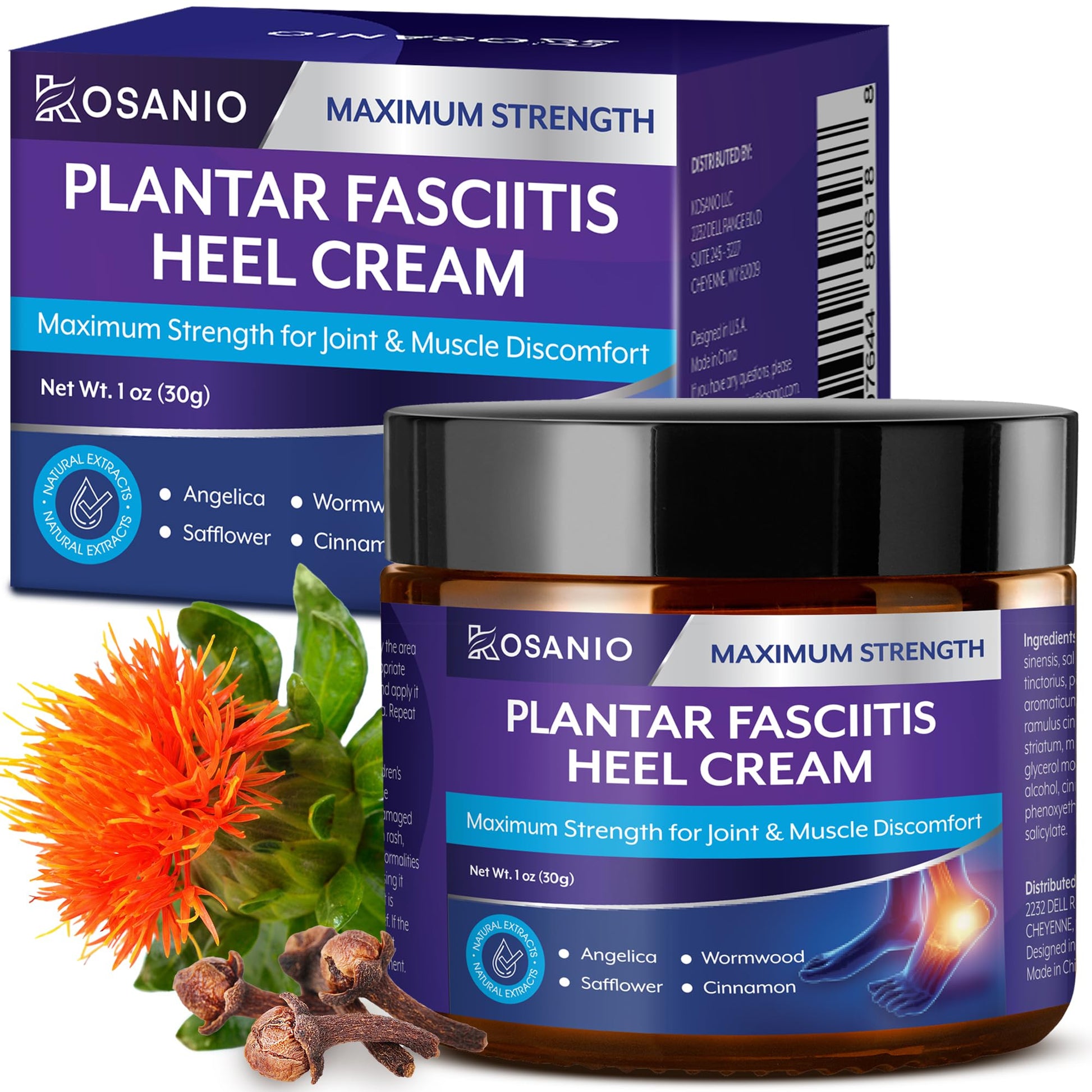 KOSANIO Plantar Fasciitis Relief Cream - Heel Discomfort Relief for Plantar Fasciitis, Foot, Knee, Hands, Legs - Natural Herbal Concentrate Formula - (30g / 1 oz (Pack of 1)) KOSANIO uk supplements