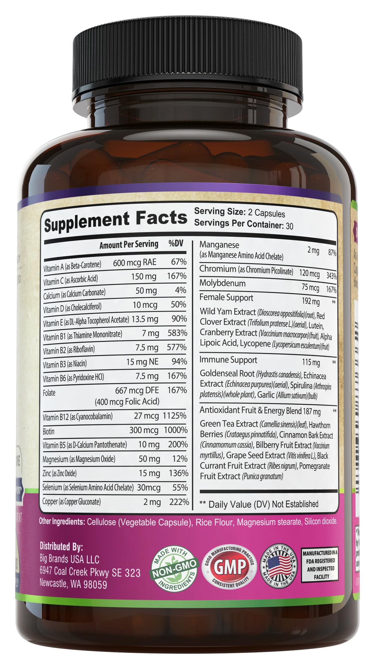 Womens Daily Multivitamins & Multimineral Supplement for Energy, Mood, Focus, Hair WHOLE WORLD WELLNESS uk supplements