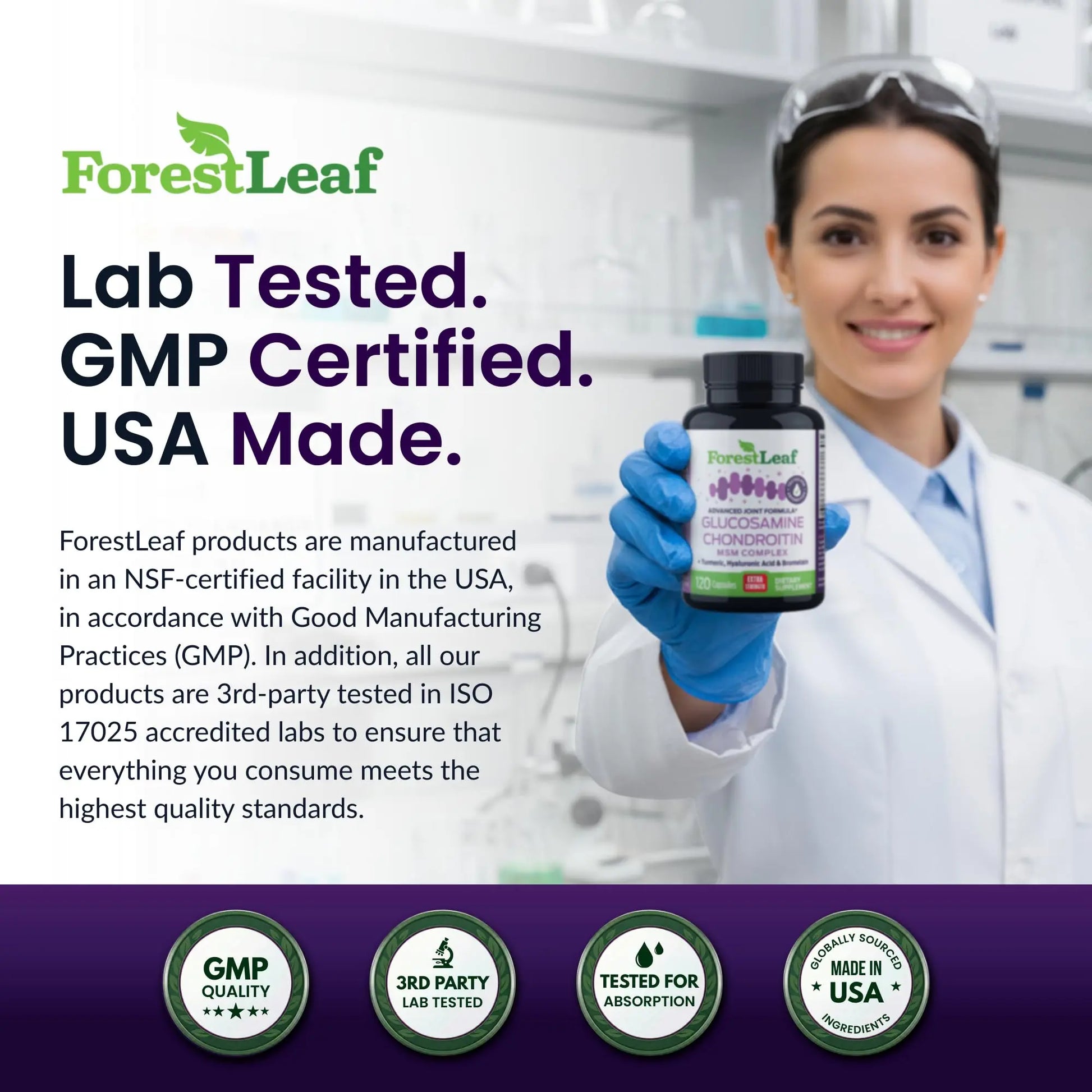 ForestLeaf Glucosamine Chondroitin MSM Joint Supplement Complex - 1200mg - 120 Caps ForestLeaf uk supplements