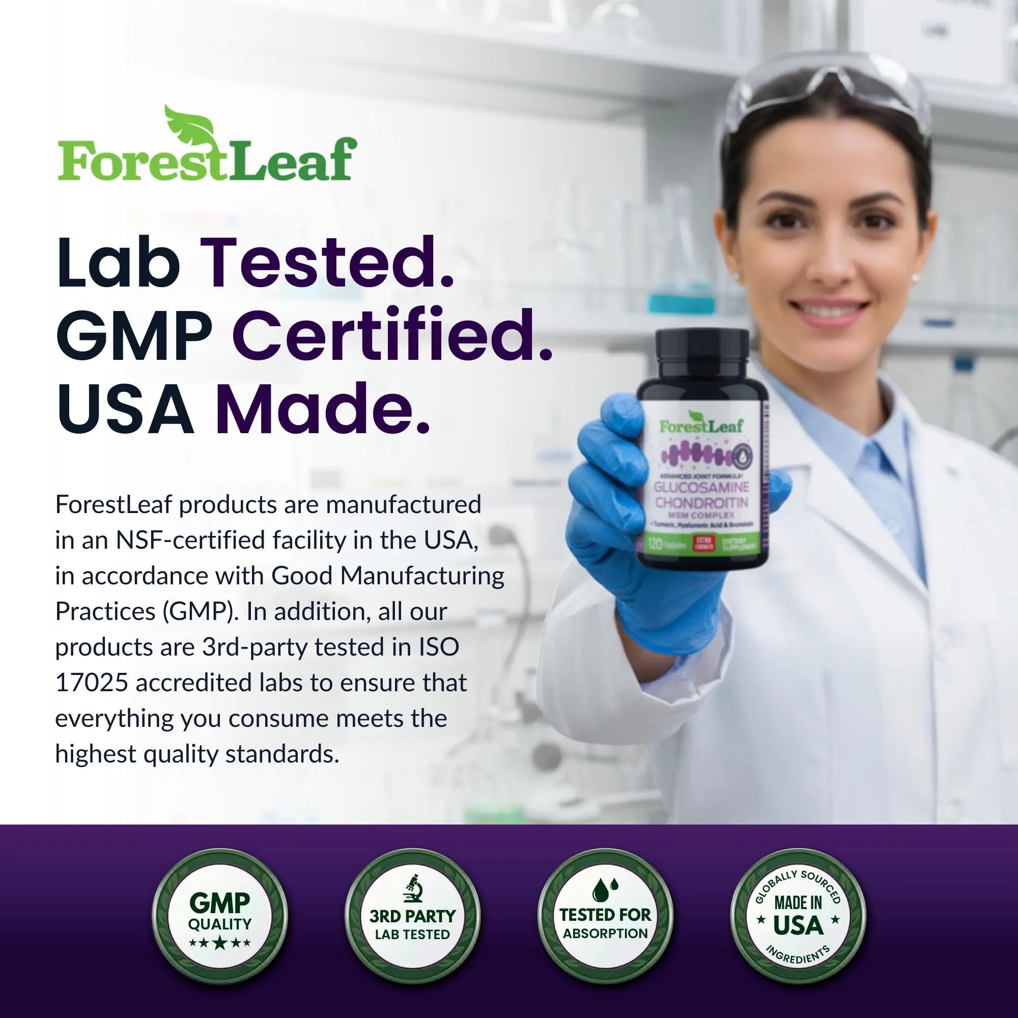 ForestLeaf Glucosamine Chondroitin MSM Joint Supplement Complex - 1200mg - 120 Caps ForestLeaf uk supplements
