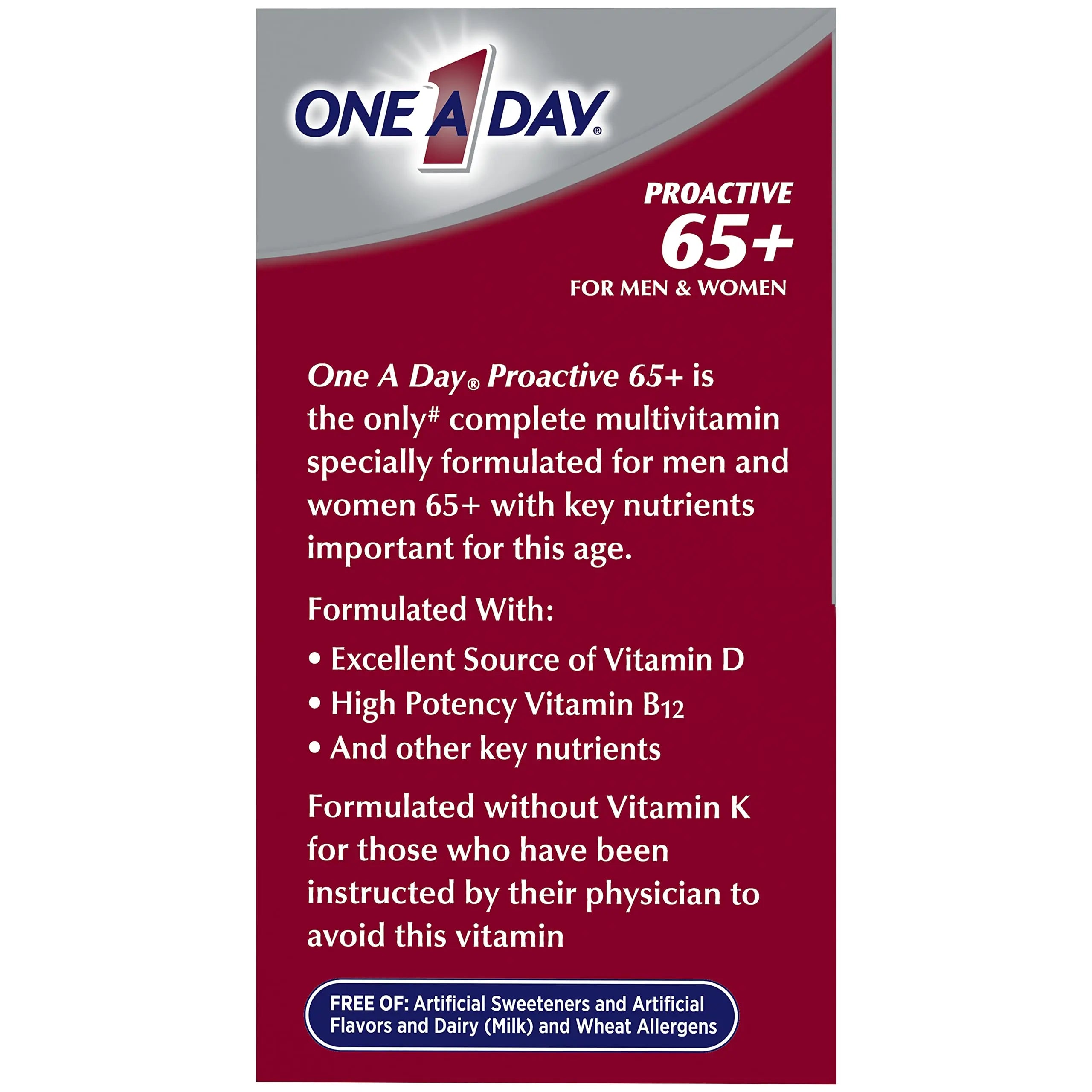 ONE A DAY Proactive 65+, Mens & Womens Multivitamin, Supplement with Vitamin A, Vitamin C, Vitamin D, and Zinc for Immune Health Support ONE A DAY uk supplements