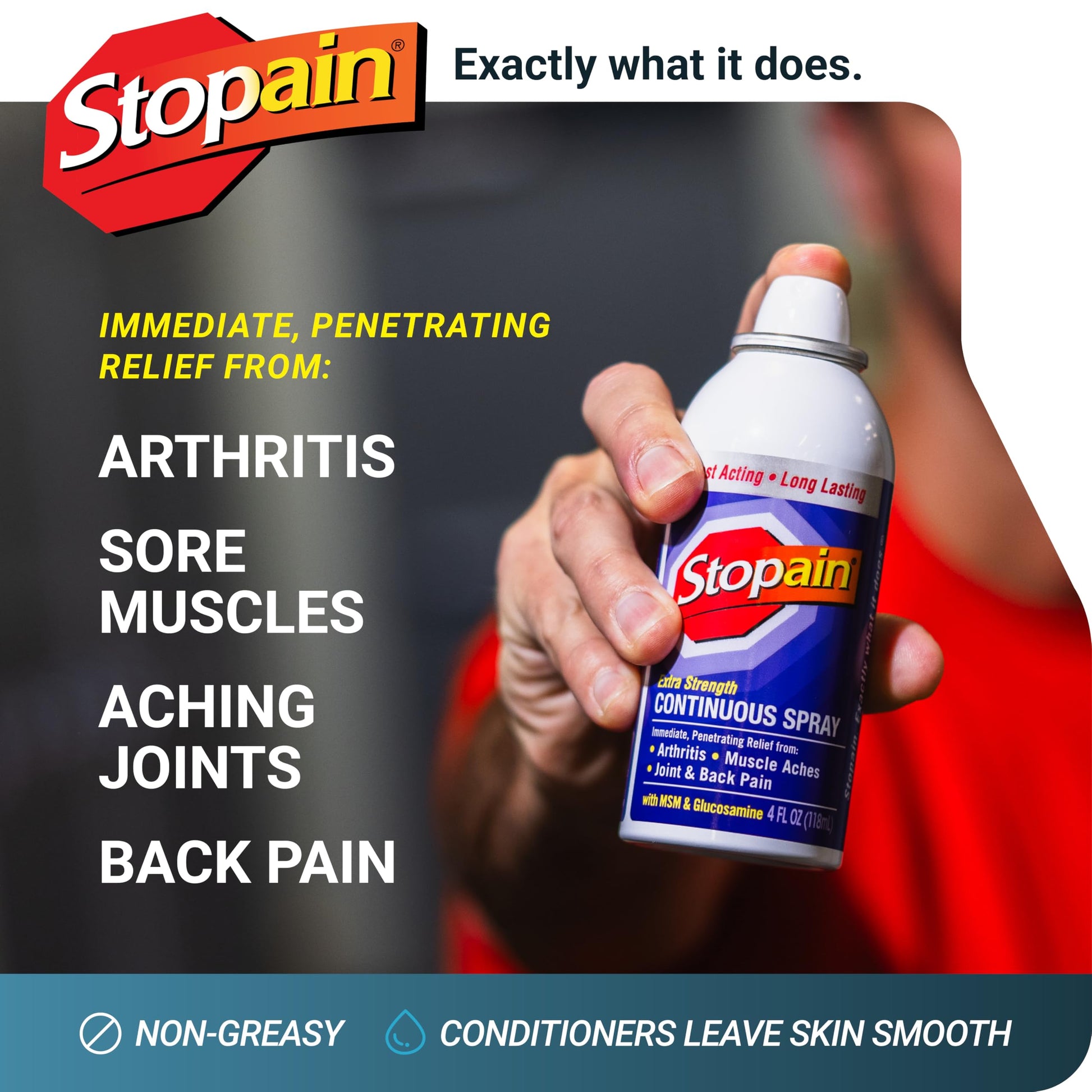 Stopain Pain Relief Spray 4oz, USA Made, Max Strength Fast Acting with Menthol, MSM, Glucosamine for Lower Back, Arthritis, Knee, Neck, Joints, HSA FSA Approved OTC Topical Analgesic Product Stopain uk supplements