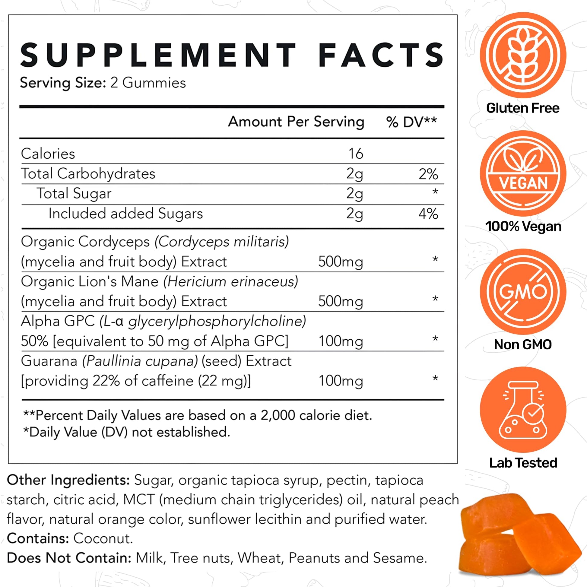 Life Cykel - AM Energy and Focus Mushroom Gummies, 10 Count - Organic Lion's Mane Gummies with Cordyceps, Guarana & Alpha GPC for Mental Clarity, Natural Energy, Endurance & Focus - Lemon Peach Flavor Life Cykel uk supplements