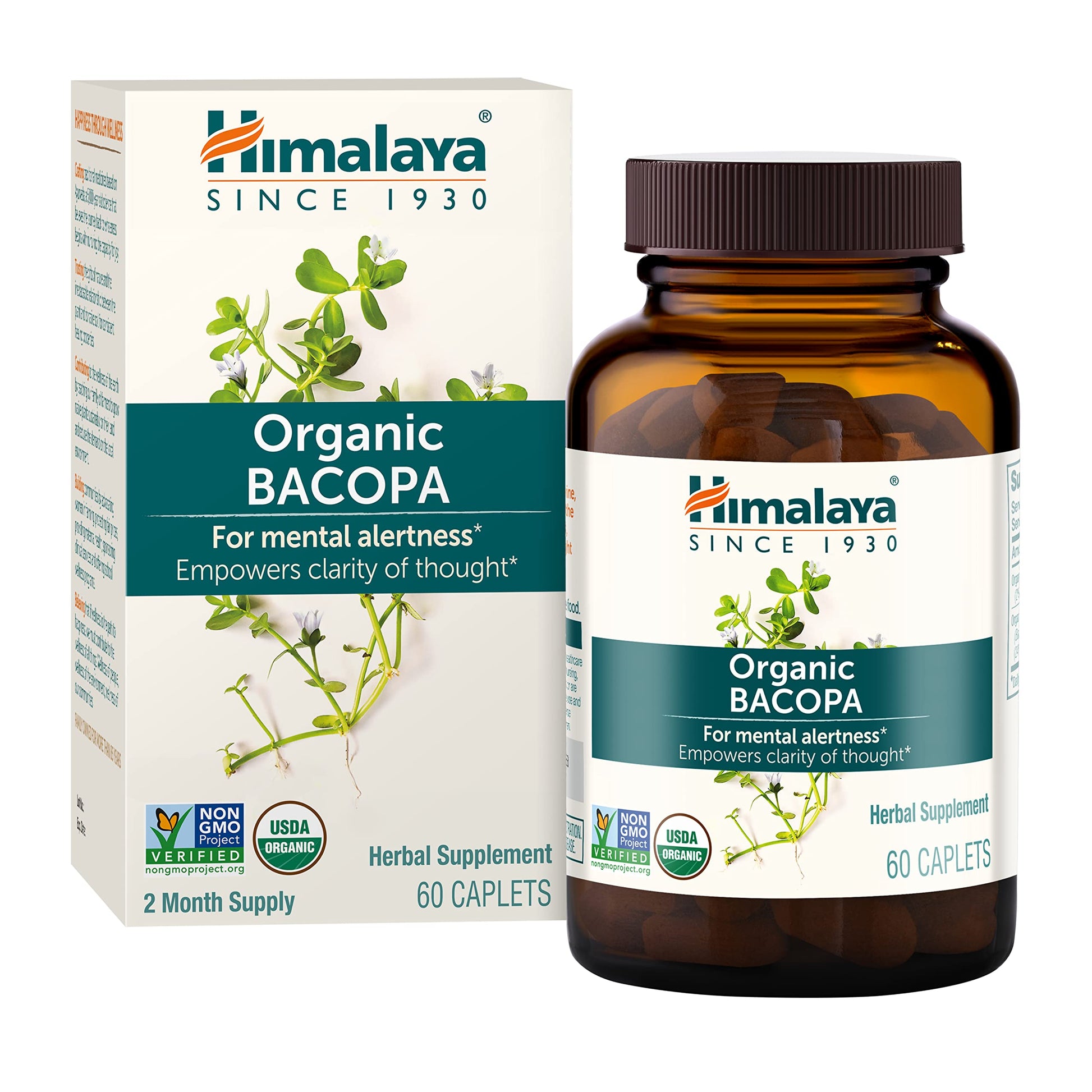 Himalaya Bacopa Monnieri Nootropic Herbal Supplement, Supports Calm, Memory, Cognition, USDA Certified Organic, Non-GMO, 750 mg, 60 Plant-Based Caplets, 60 Day Supply Himalaya uk supplements