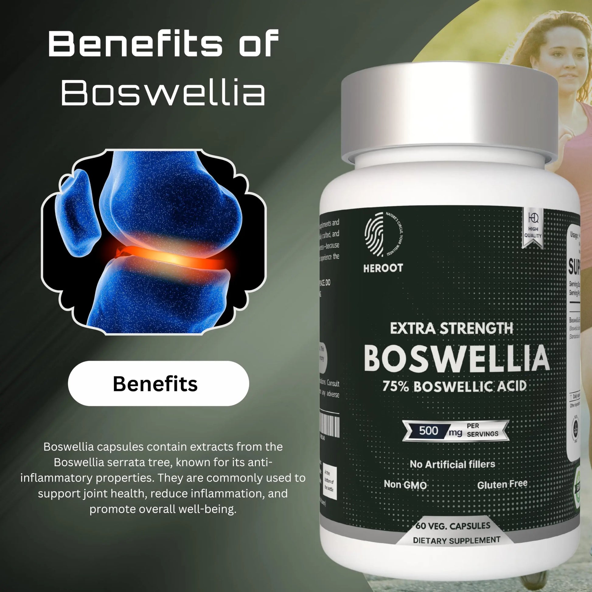 Heroot Boost Joint Mobility with 75% Extra Strength Boswellia Serrata Extract, 120 Capsules Heroot uk supplements