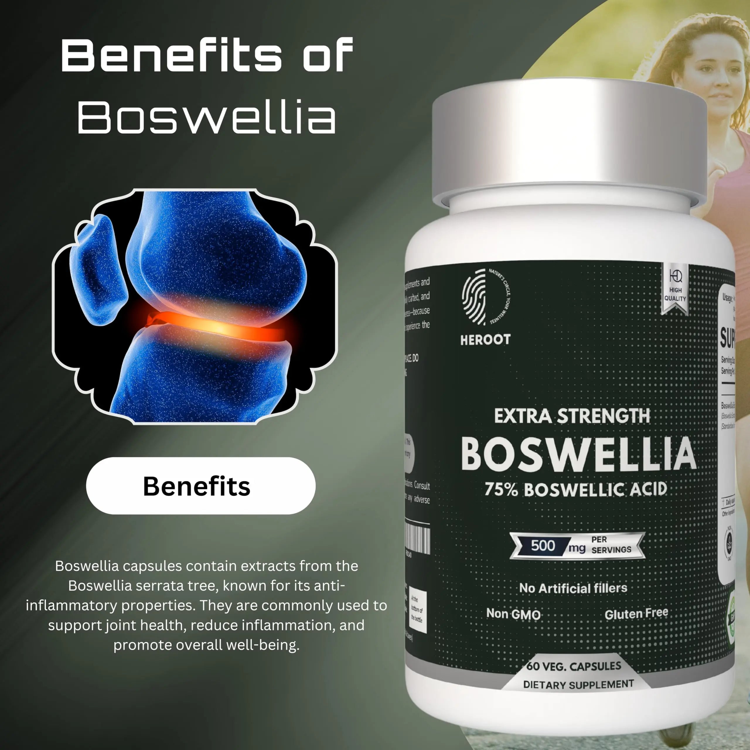 Heroot Boost Joint Mobility with 75% Extra Strength Boswellia Serrata Extract, 120 Capsules Heroot uk supplements