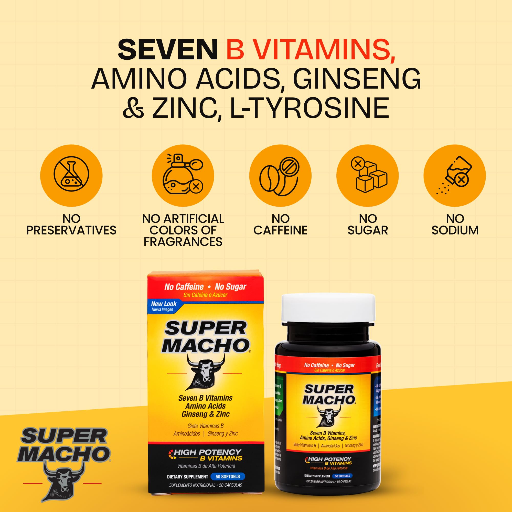 Super Macho, High Potency B Vitamins and Amino Acids, Fuel for Today's Active Men, No Caffeine, No Sugar, Dietary Supplement, Made in USA,50 Softgels Super Macho uk supplements