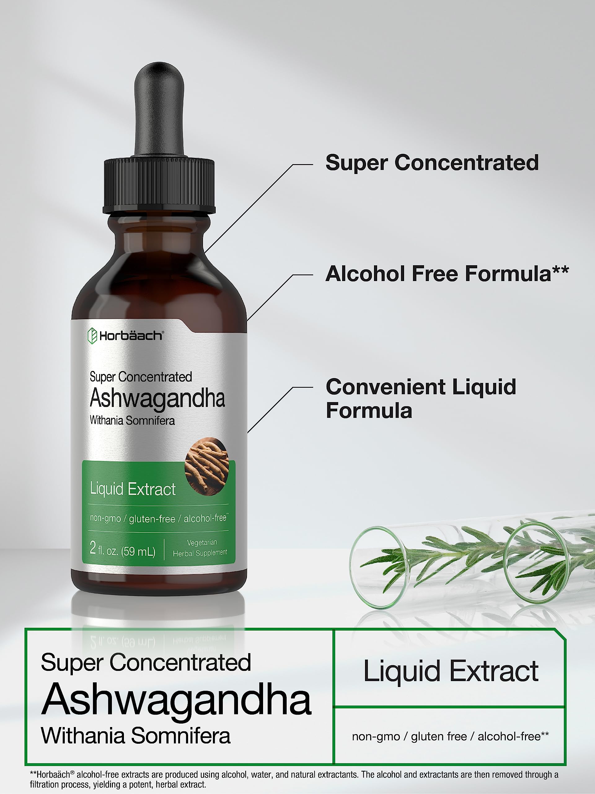 Ashwagandha Root Liquid Extract | 2 fl oz | Alcohol Free Tincture | Vegetarian, Non-GMO, Gluten Free Supplement | by Horbaach Horbäach uk supplements