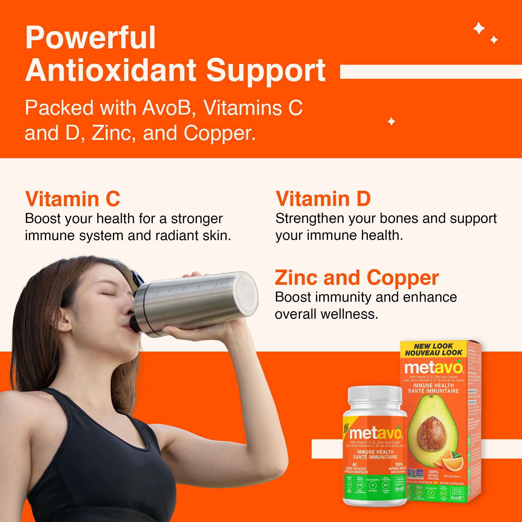 Metavo Immune Health - Natural Immune Support Supplement, Essential Zinc Supplements for Men & Women Enriched with Vitamin C, D & Copper, 60 Vegan Capsules, 30 Servings Metavo uk supplements