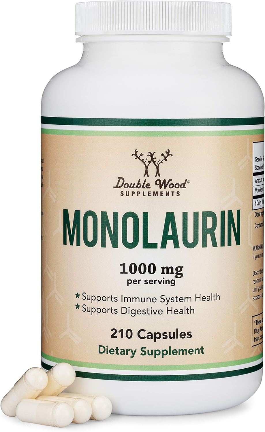 Monolaurin Immune Support Supplement 1,000mg per Serving, 210 Capsule Double Wood Supplements uk supplements
