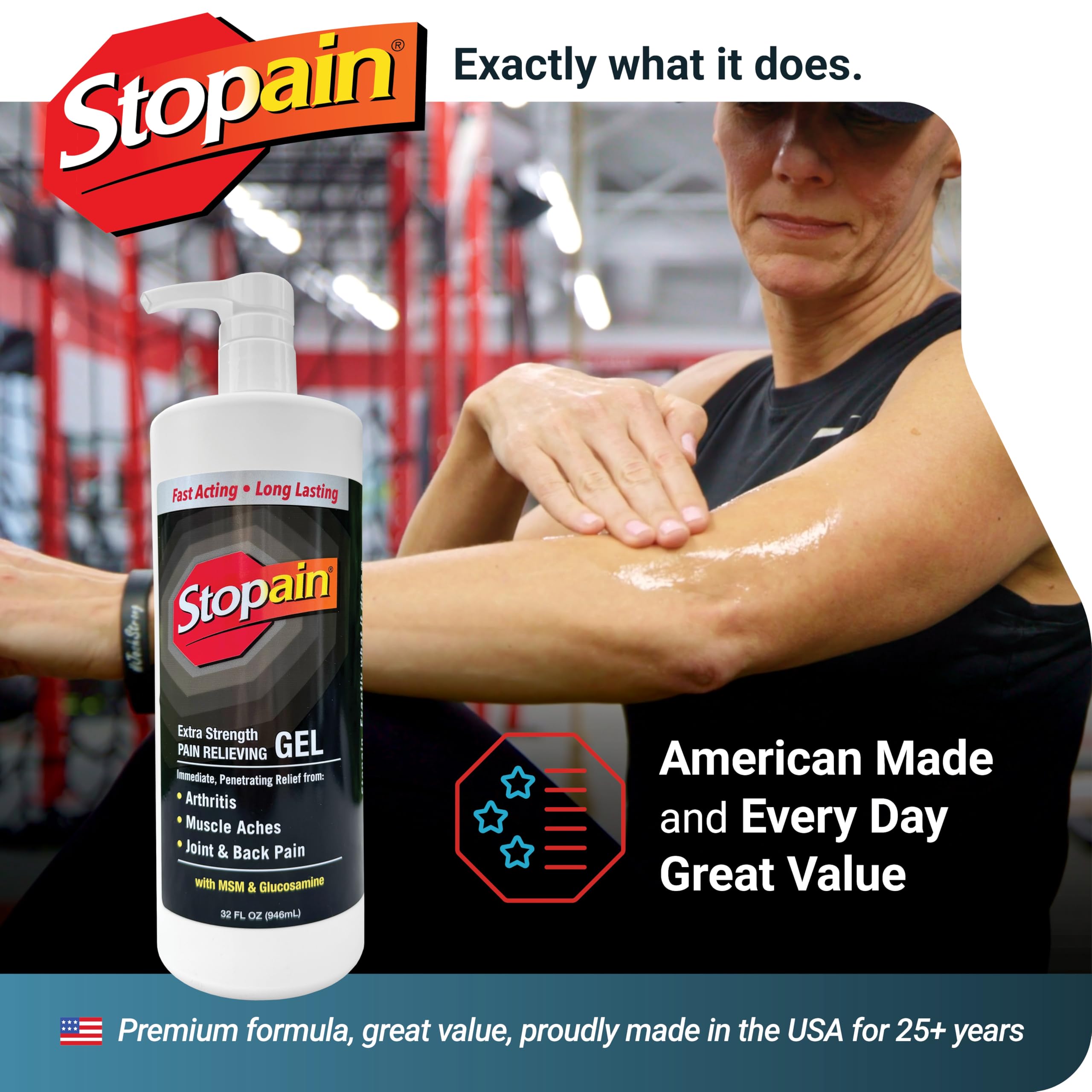 Stopain Pain Relief Gel 32oz, USA Made, Max Strength Fast Acting with Menthol, MSM, Glucosamine for Joint Pain, Back Pain, Arthritis, Knee, Neck Pain, HSA FSA Approved OTC Topical Analgesic Product Stopain uk supplements