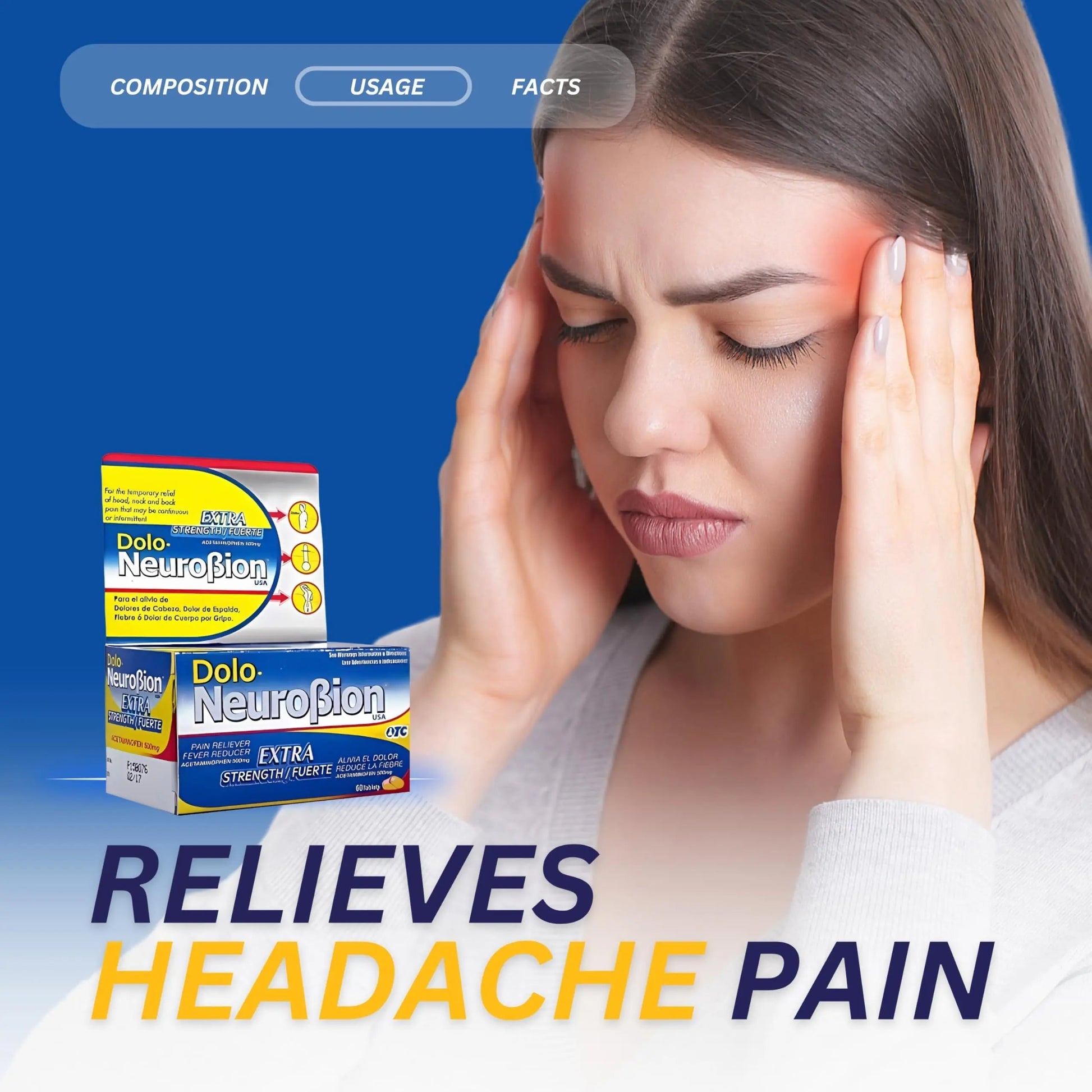 Dolo Neurobion Pain Reliever, Fever Reducer, Extra Strength. Alivia el Dolor,Reduce la Fiebre, Extra Fuerte. 60 Tablets. Acetaminophen 500 mg Neurobion uk supplements