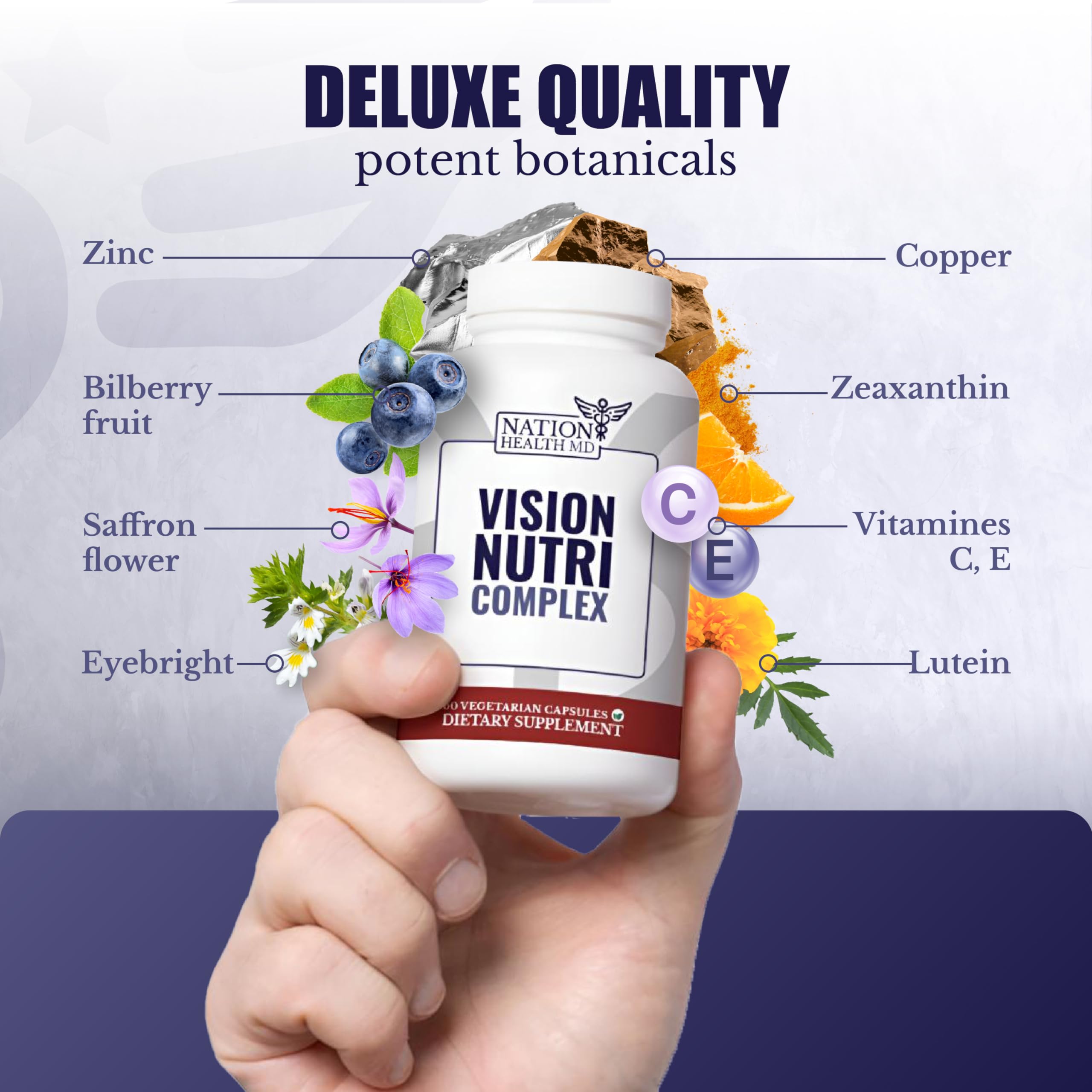 NATION HEALTH MD Vision Nutri Complex - Eye Vitamins with Lutein, Bilberry - Eye and Vision Health for Men & Women - 60 Capsules NATION HEALTH MD uk supplements