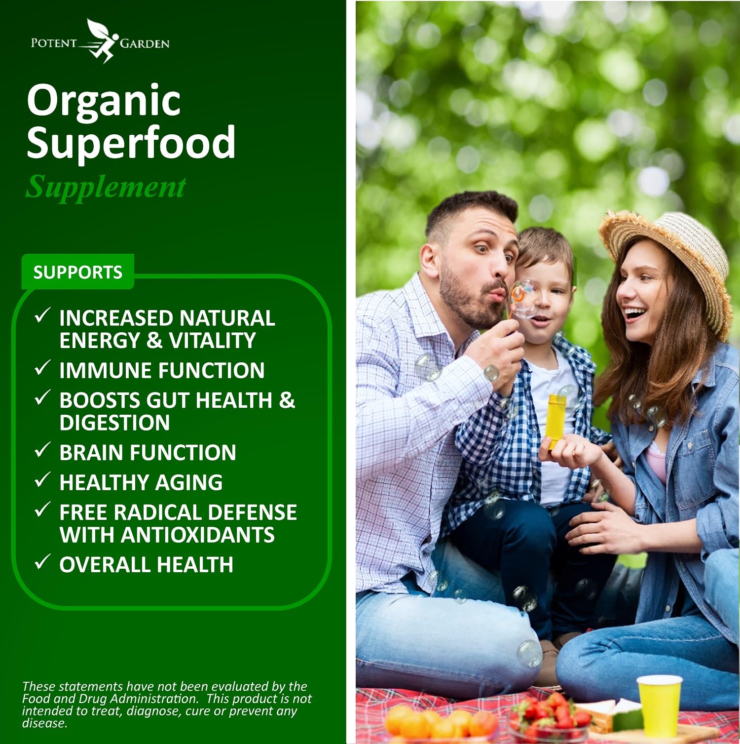 Potent Garden Organic Superfood Greens, Fruit and Veggies Supplement Rich in Vitamins & Antioxidants with Alfalfa, Beet Root & Tart Cherry to Boost Energy, Immunity & Gut Health, Greens Tablets 60 Ct Potent Garden uk supplements
