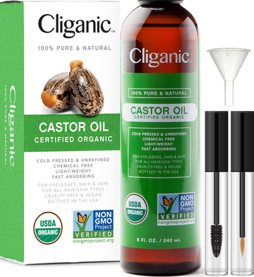 Cliganic USDA Organic Castor Oil, 100% Pure (8oz with Eyelash Kit) - For Eyelashes, Eyebrows, Hair & Skin Cliganic uk supplements