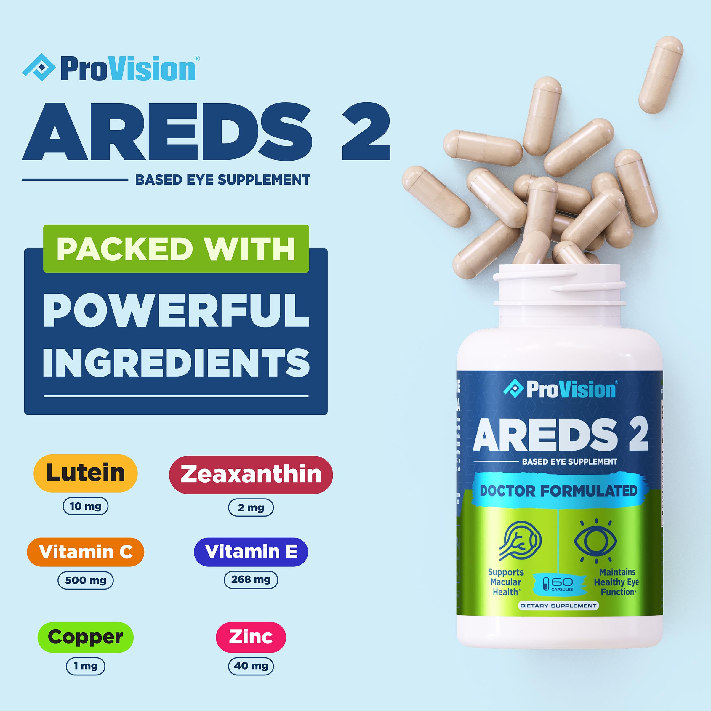 Provision AREDS 2 Eye Vitamins - Enhance Vision Supplements - Lutein Zeaxanthin Vision Complex - 60 Eye Supplement Capsules ProVision uk supplements
