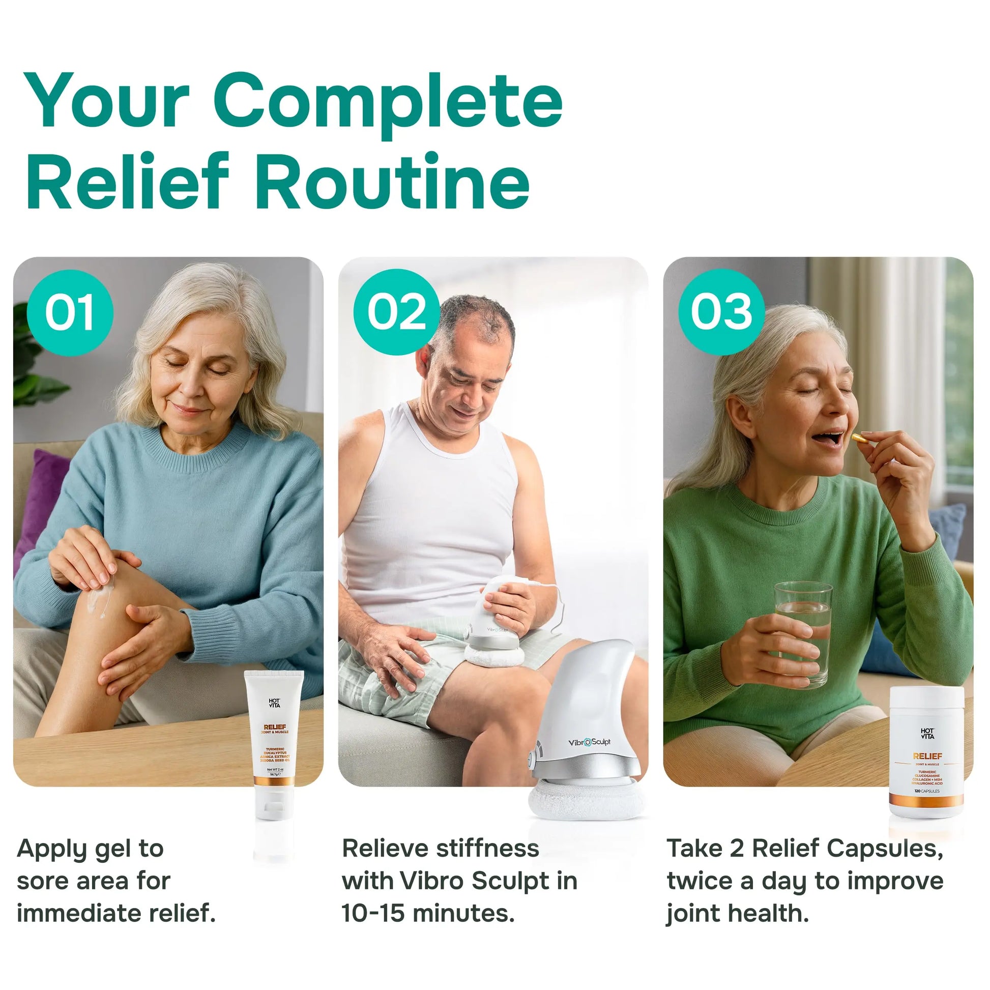 Hot Vita Relief Gel - Plant-Based Cooling Gel with Arnica, Turmeric & Eucalyptus - Soothing Formula for Muscle Fatigue, Tired Legs Hot Vita uk supplements