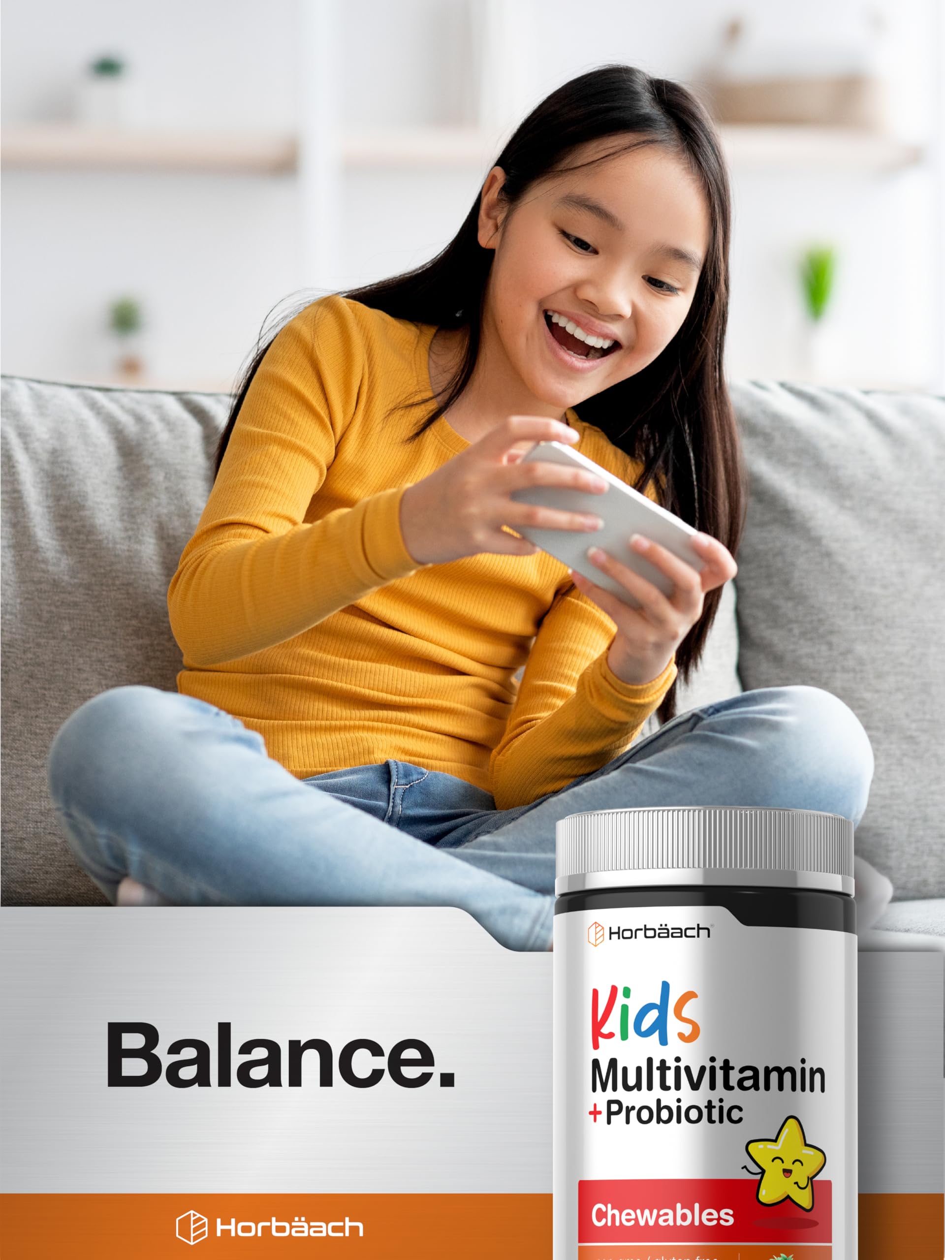 Horbäach Kids Multivitamin with Probiotics | 100 Chewable Tablets | Fruit Punch Flavor | Vegetarian, Non-GMO, Gluten Free Children's Supplement Horbäach uk supplements