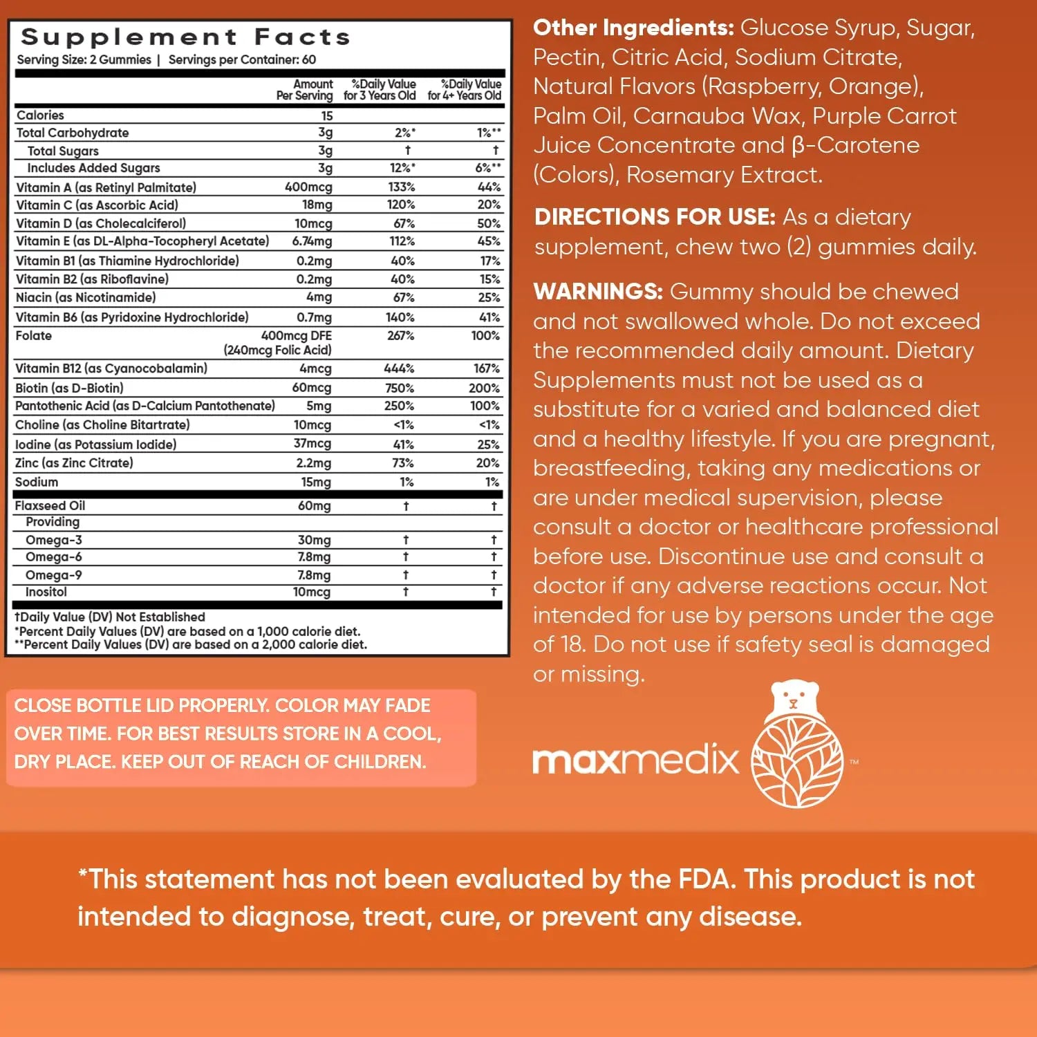maxmedix Kids Multivitamin Gummies with Omega 3 6 9 | 2-Month Supply | 20 Essential Kids Vitamins & Minerals for Healthy Immune System | maxmedix uk supplements