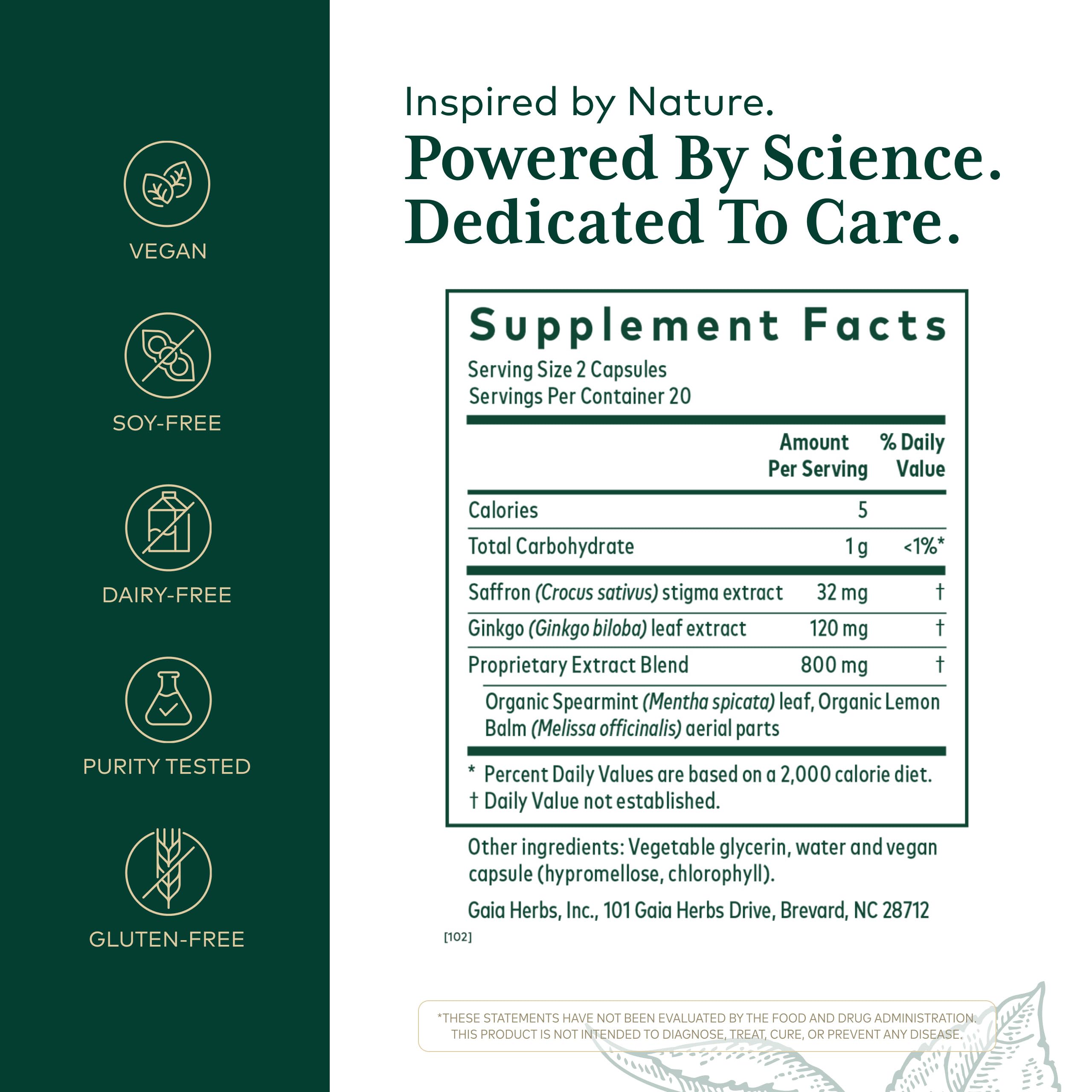 GAIA HERBS PRO Nootropic Focus - Brain Health Support Supplement* - Nootropic Supplement with Saffron, Ginkgo Leaf Extract & Lemon Balm - Vegan, Gluten-Free - 40 Liquid Phyto-Caps (20 Servings) Gaia Herbs PRO uk supplements