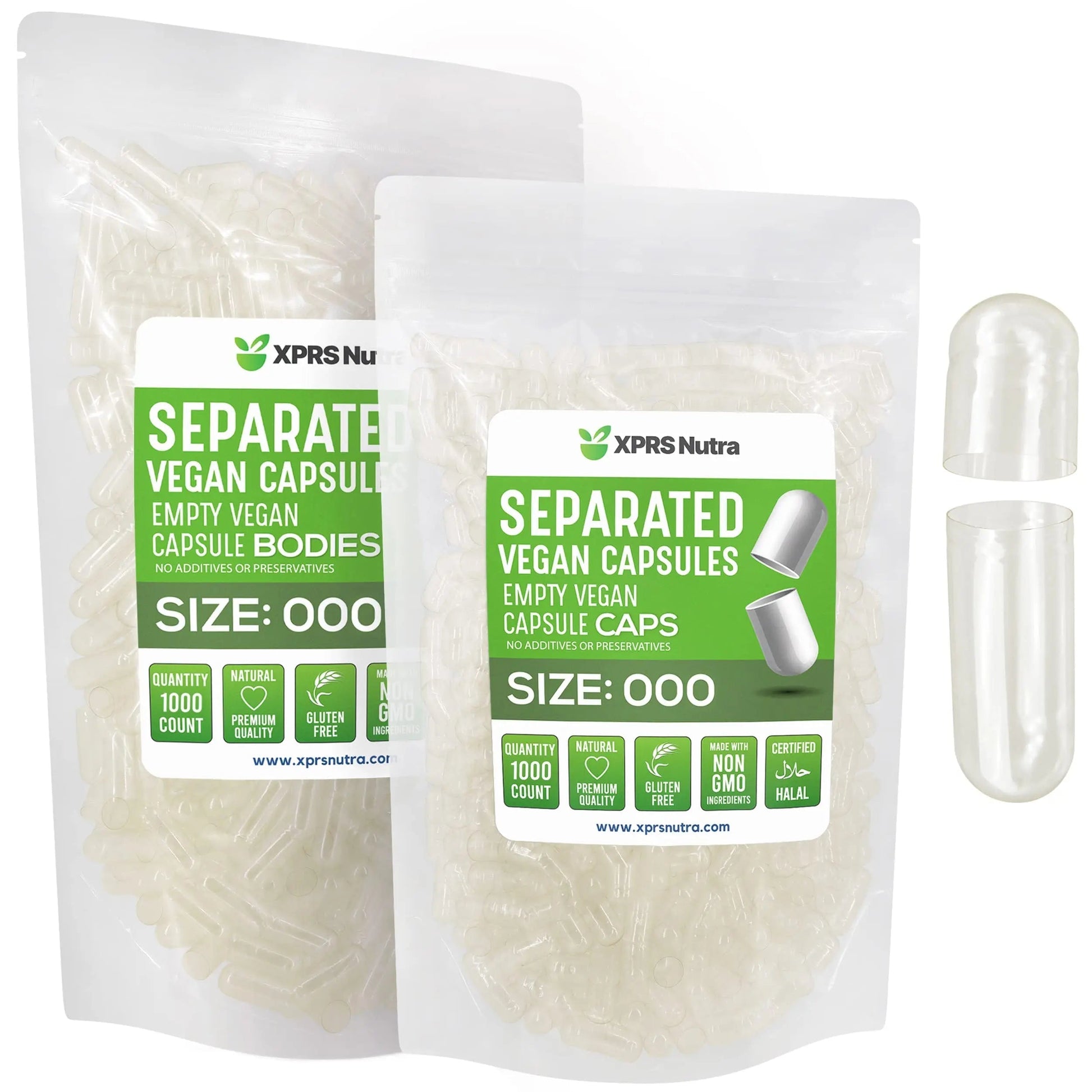 XPRS Nutra Vegan Size 000 Separated Capsules- 1000 Count Premium Empty Caps Separated in Bags - Clear Empty Capsules XPRS Nutra uk supplements