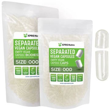 XPRS Nutra Vegan Size 000 Separated Capsules- 1000 Count Premium Empty Caps Separated in Bags - Clear Empty Capsules XPRS Nutra uk supplements