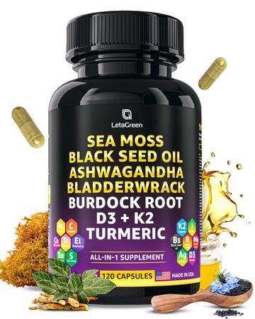 LetaGreen Ocean Wild Sea Moss Capsules - 120 Black Seed Oil Sea Moss Pills LetaGreen uk supplements