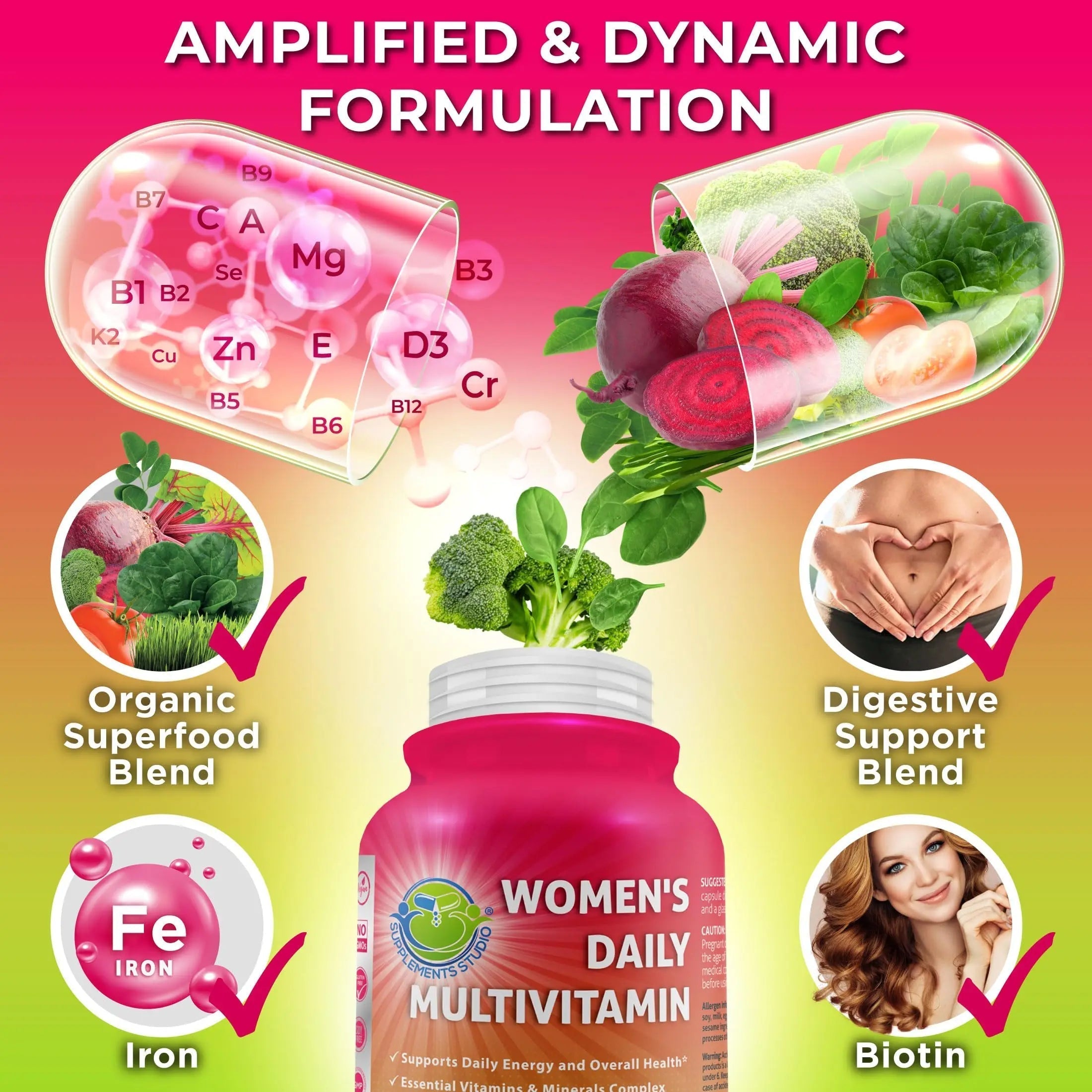 SUPPLEMENTS STUDIO Vegan Bone, Immune, & Energy Support Trio – Whole Food Multivitamin with Iron + Women’s Multivitamin with Iron SUPPLEMENTS STUDIO uk supplements