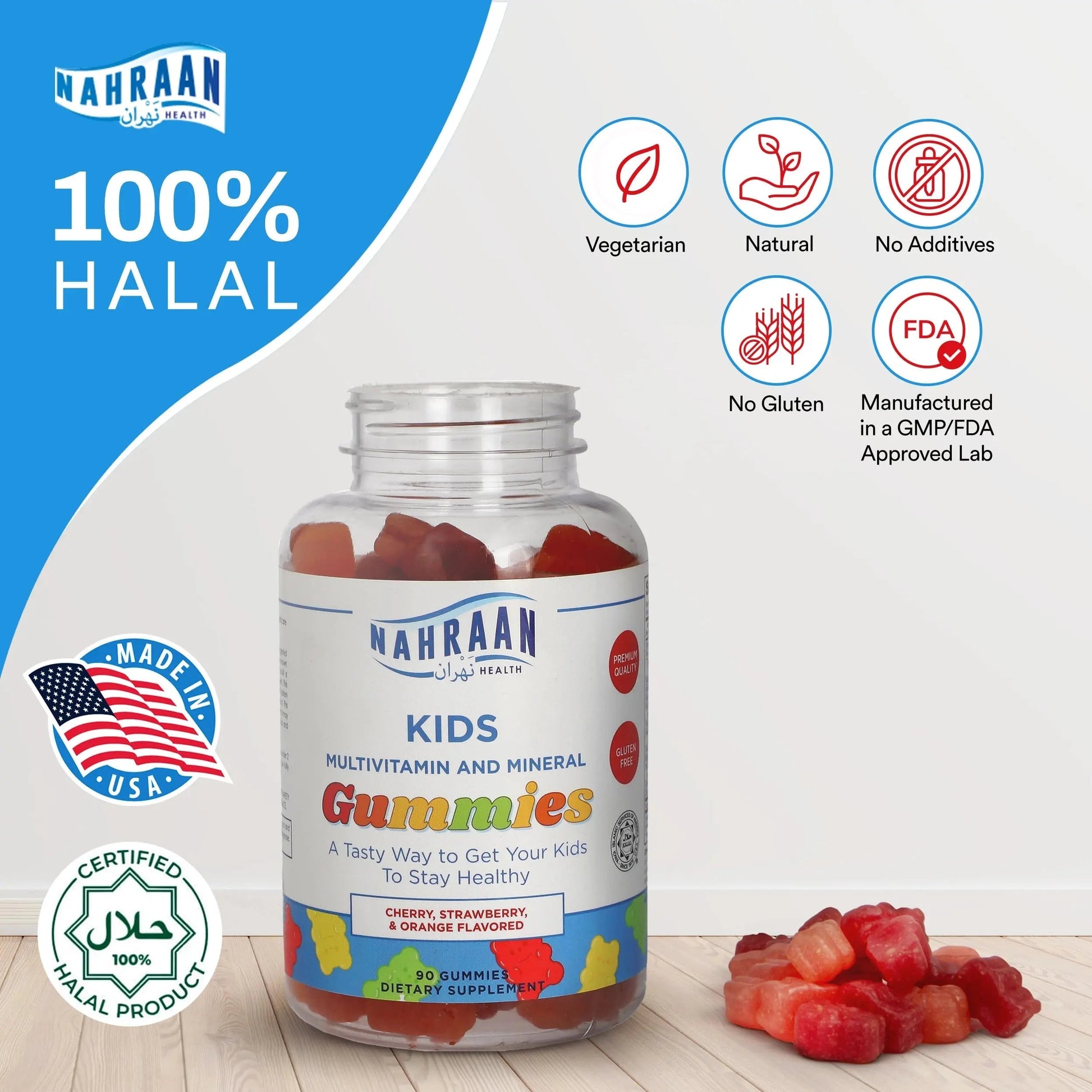 NAHRAAN HEALTH Halal Vitamins for Kids - Halal Multivitamins for Kids Vitamin A, C, D, E, B6, B12 - Non-GMO Vegetarian, Halal Gummies - 90 Count NAHRAAN HEALTH uk supplements