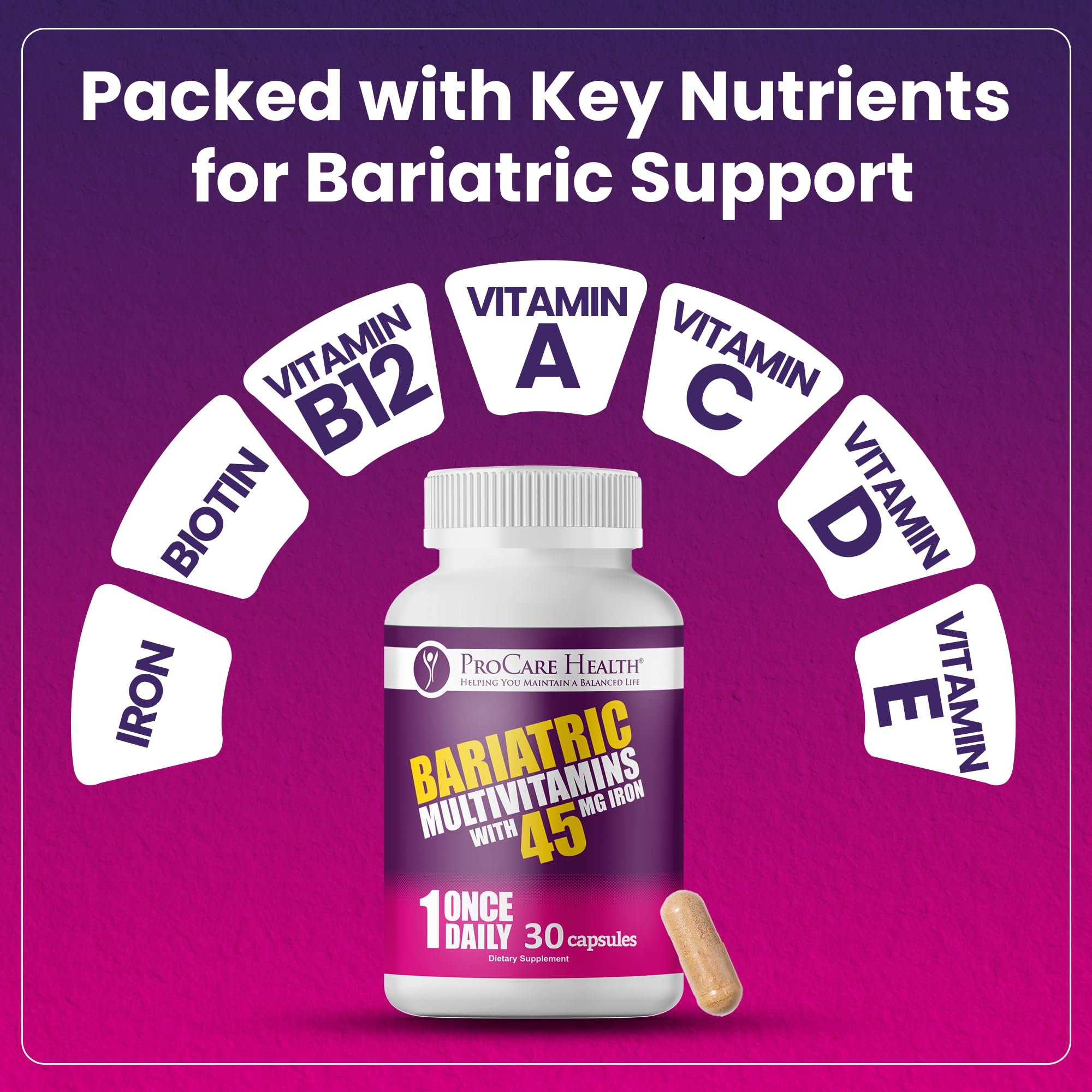 ProCare Health Bariatric Multivitamin with 45mg Iron (30 Easy to Swallow Capsules) - Once Daily Post-Op Support for Gastric Bypass ProCare Health uk supplements