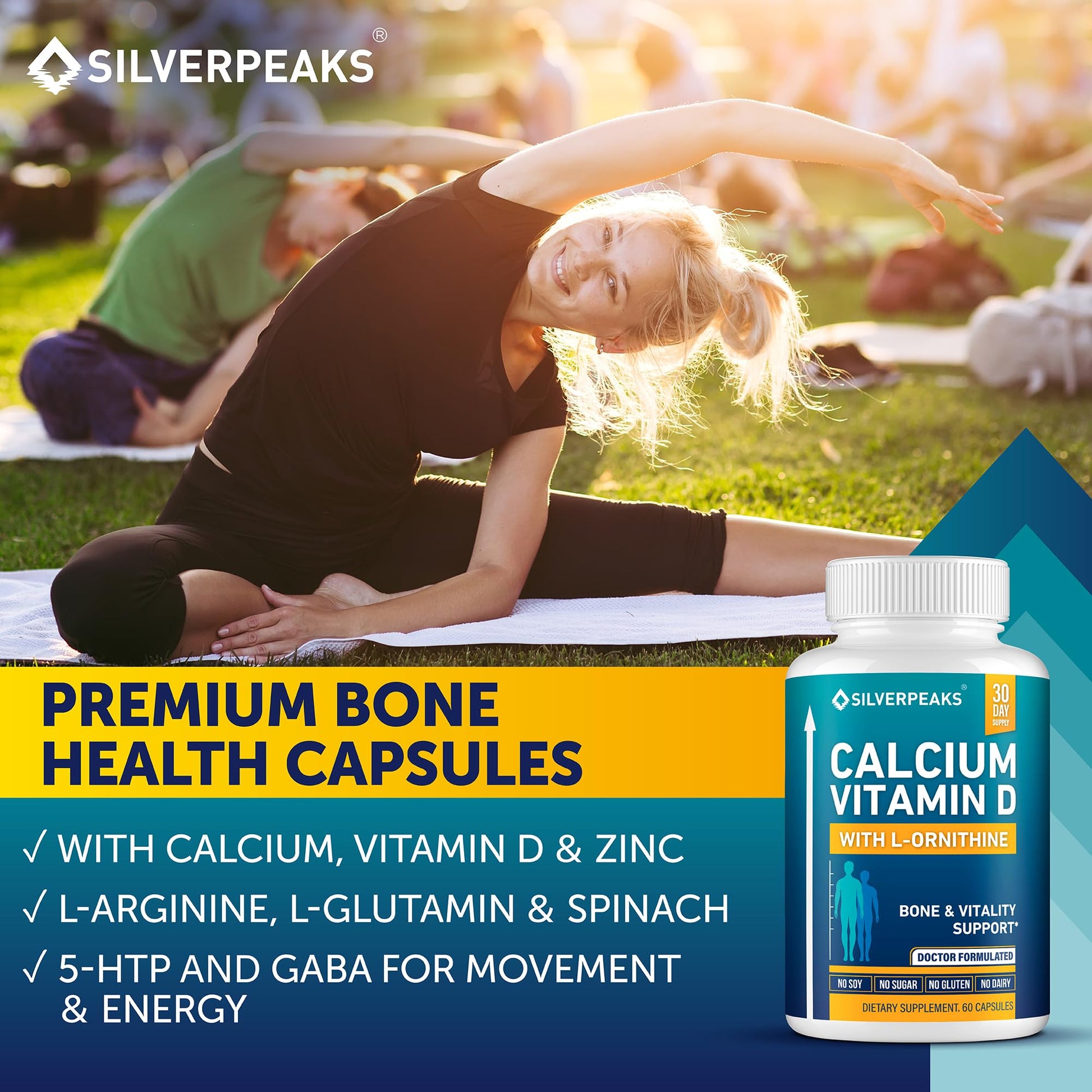 Calcium Supplement with Vitamin D3 and Zinc for Bone Health – Supports Bone Strength & Density – Gentle Non-Constipating Mineral & Amino Acids Blend for Women & Men - 60 Capsules (30 Day Supply) SILVERPEAKS uk supplements