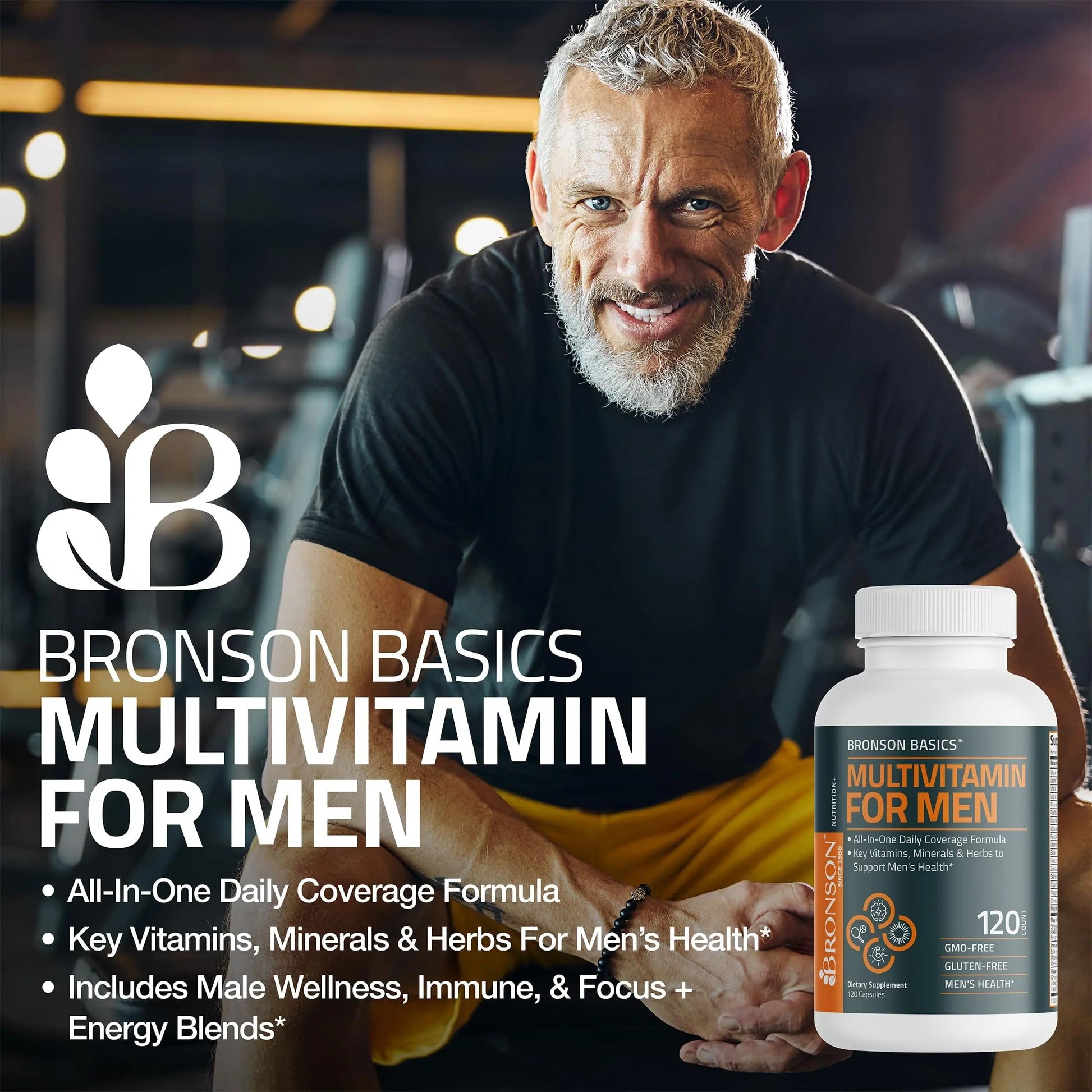 Bronson Multivitamin for Men All-in-One Daily Coverage Formula Key Vitamins, Minerals & Herbs to Support Men's Health, 60 Capsules Bronson uk supplements