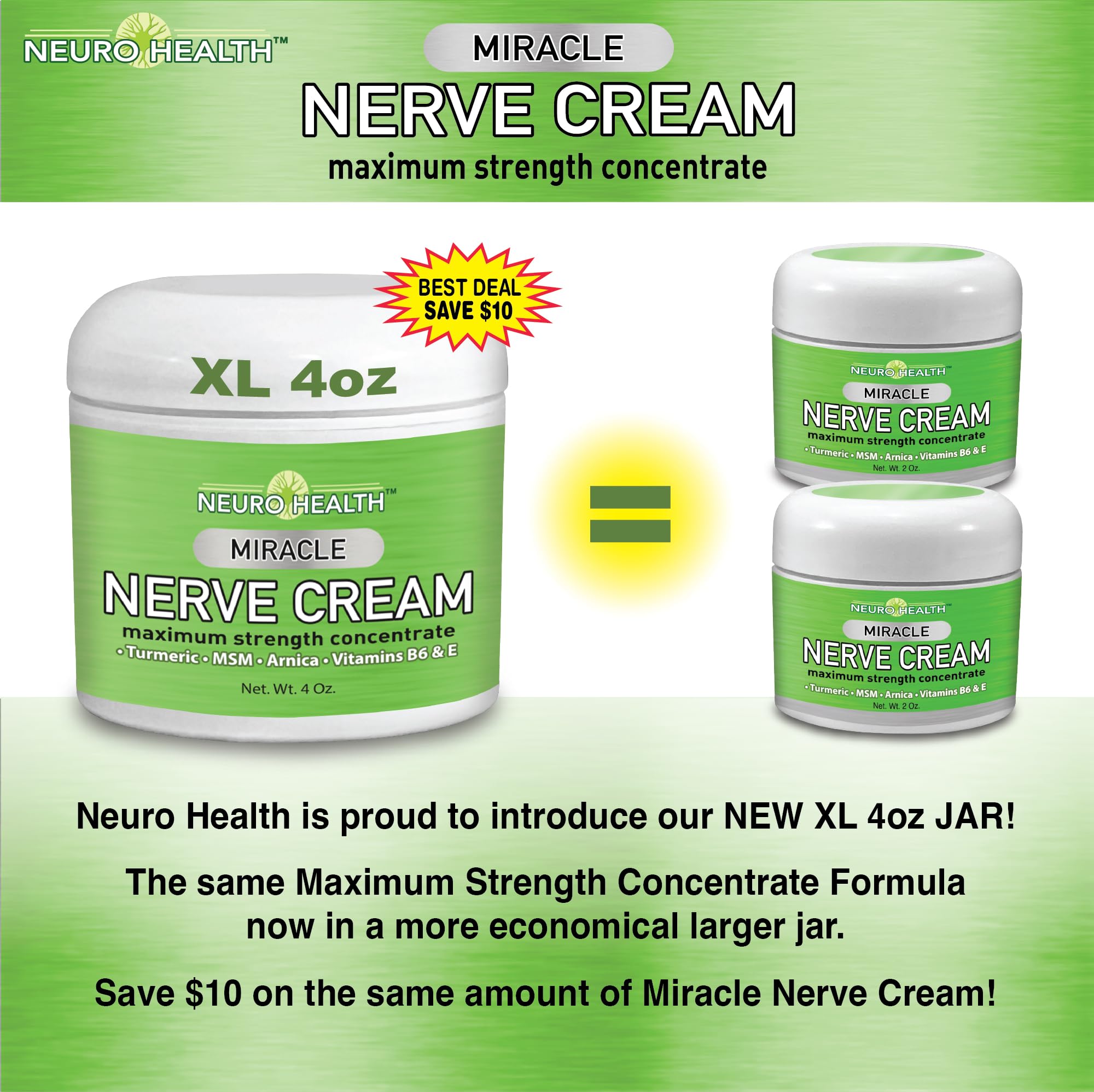 Neuro Health Miracle Nerve Cream - XL 4oz JAR - Maximum Strength - Turmeric and Arnica Blend for Neuropathy Discomfort Relief - Soothing Foot & Hand Formula with MSM, B6, E - Made in USA Neuro Health uk supplements