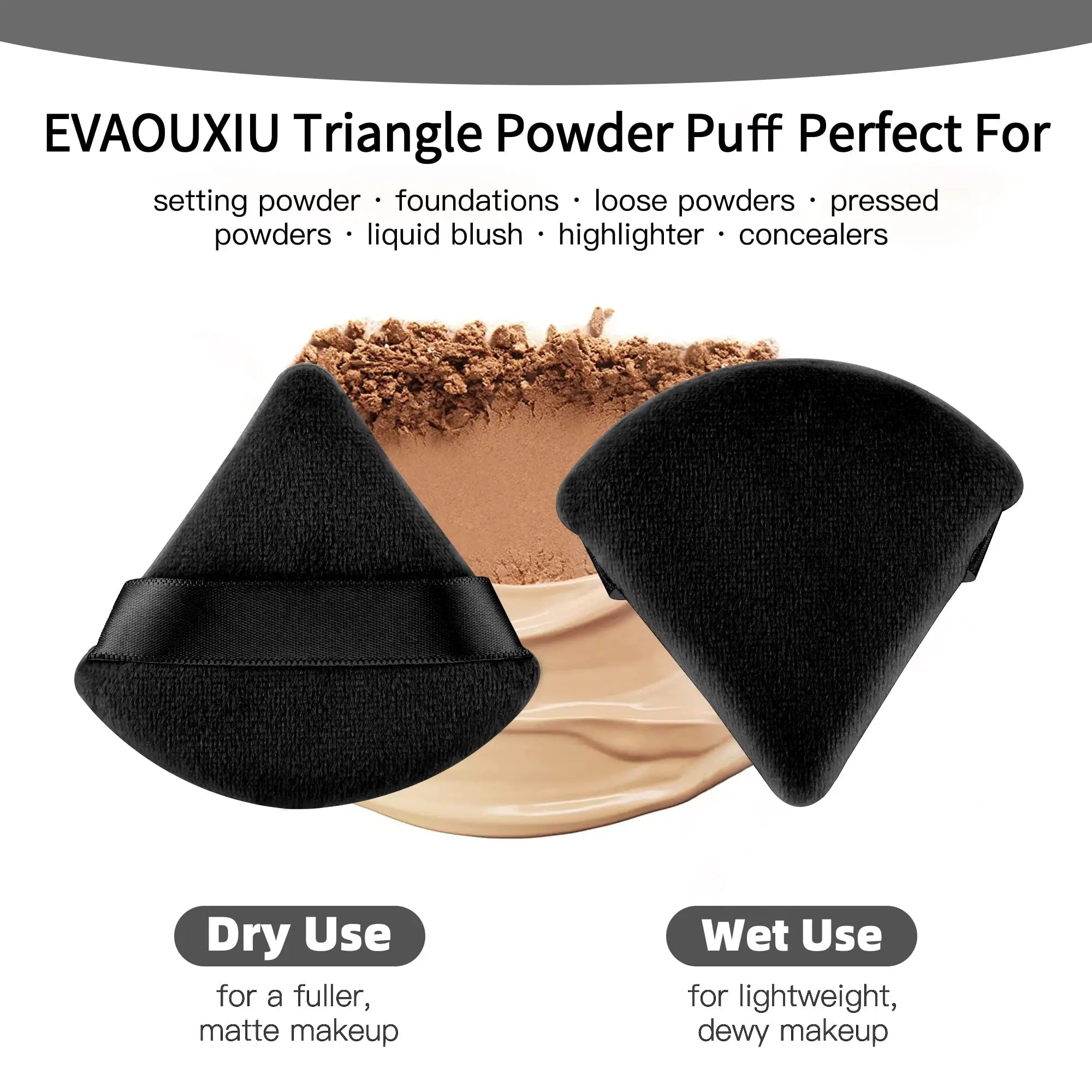 2 Pcs EVAOUXIU Triangle Powder Puff for Face Powder, Soft Plush Setting Makeup Puff, Velour Cosmetic Foundation Blender Sponge Beauty Makeup Tools (Black) EVAOUXIU uk supplements
