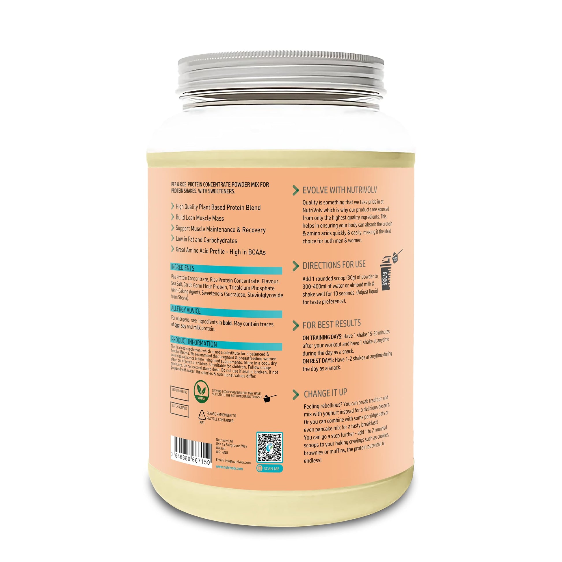 NutriVolv Vegan Plant Based Protein Powder | Peanut Butter Cereal Flavour 900g | Pea & Rice Protein Blend NutriVolv uk supplements
