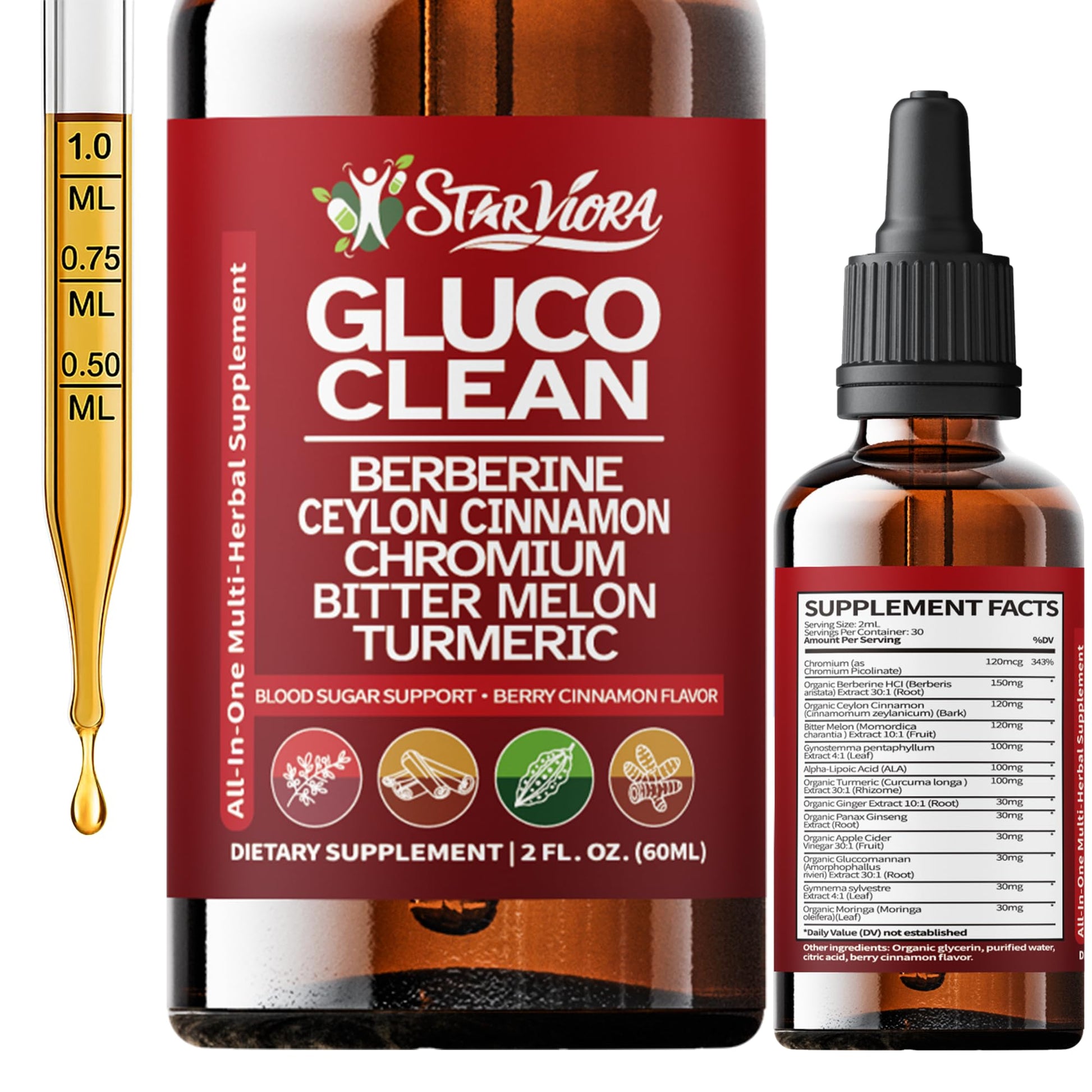 StarViora Gluco Clean Sugar-Free Herbal Blend with Berberine & Chromium, Bitter Melon, Ginseng and Alpha Lipoic Acid for Daily Wellness StarViora uk supplements