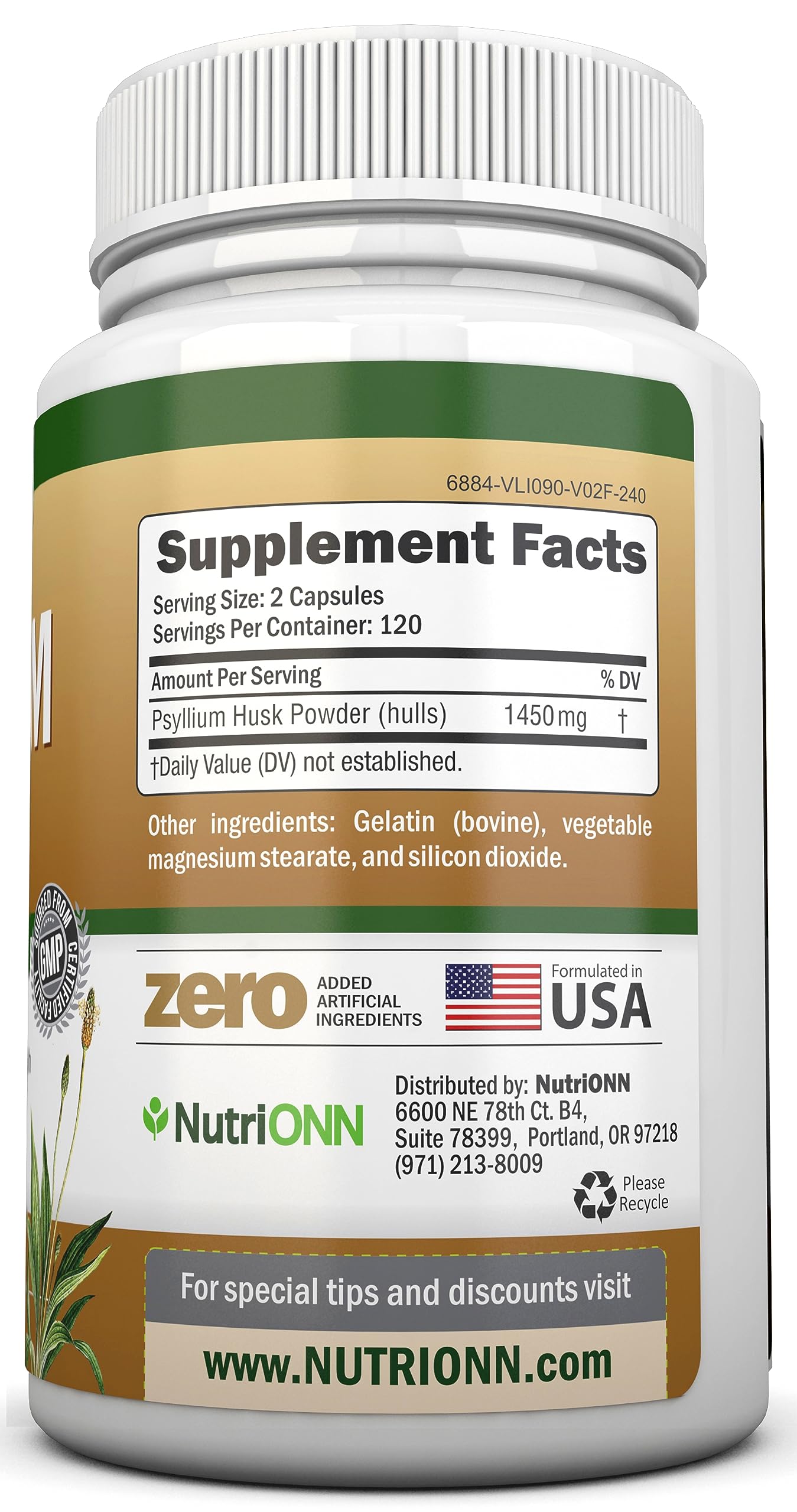 NutriONN PSYLLIUM Husk Capsules - 1450mg Per Serving - 240 Capsules - Double Strength NutriONN uk supplements