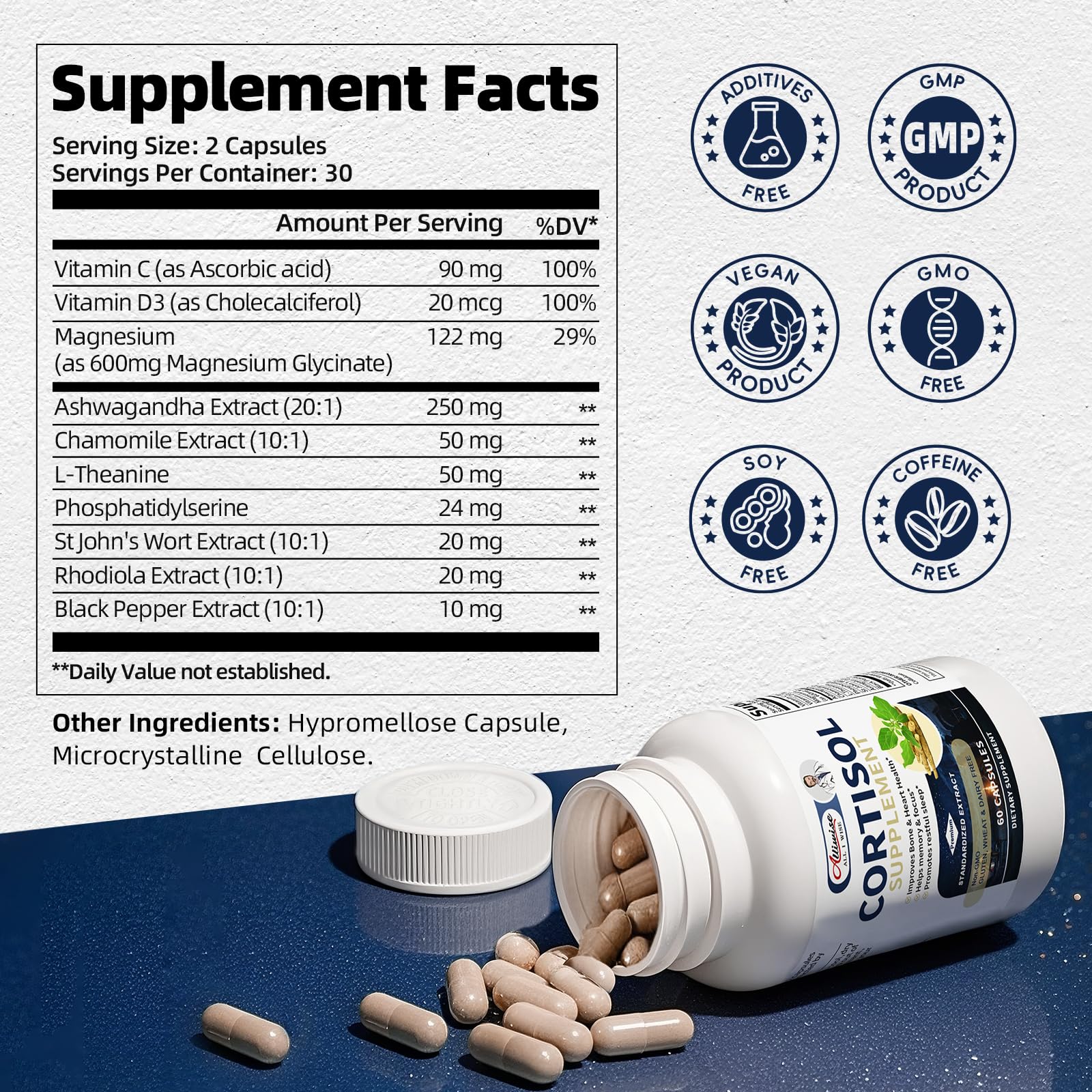 Cortisol Supplements for Women & Men,High Cortisol Reducer, Manager, Detox, Lower and Control,with Magnesium, Ashwagandha,Rhodiola, L-Theanine for Mood,Focus,Sleep Alliwise uk supplements