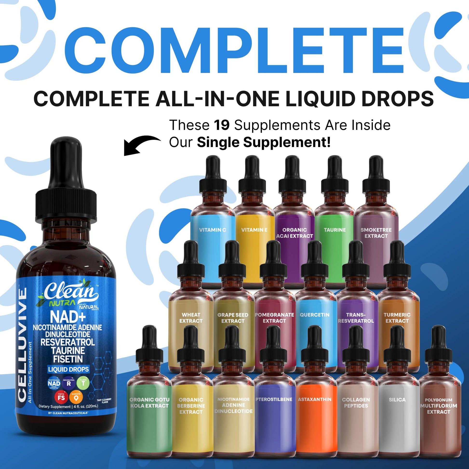 Clean Nutra NAD Liquid Supplement Drops Resveratrol Polyphenols Liposomal Taurine Fisetin Grape Seed Extract Japanese Knotweed Fo Ti Anti Aging NAD+ Nicotinamide Adenine Dinucleotide for Women & Men Clean Nutraceuticals uk supplements