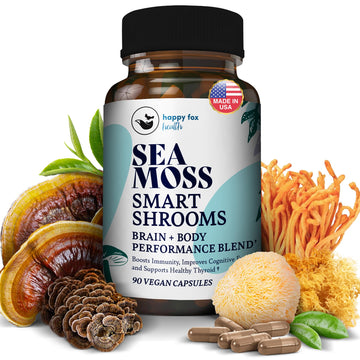 HAPPY FOX Irish Sea Moss Capsules & Mushroom Complex - Organic Seamoss with Adaptogens for Brain Health, 1500mg, 90 Vegan Capsules, Organic Mushroom Supplement HAPPY FOX uk supplements